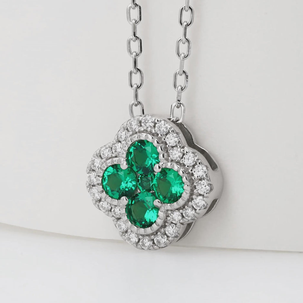 Emerald Clover Necklace in Sterling Silver