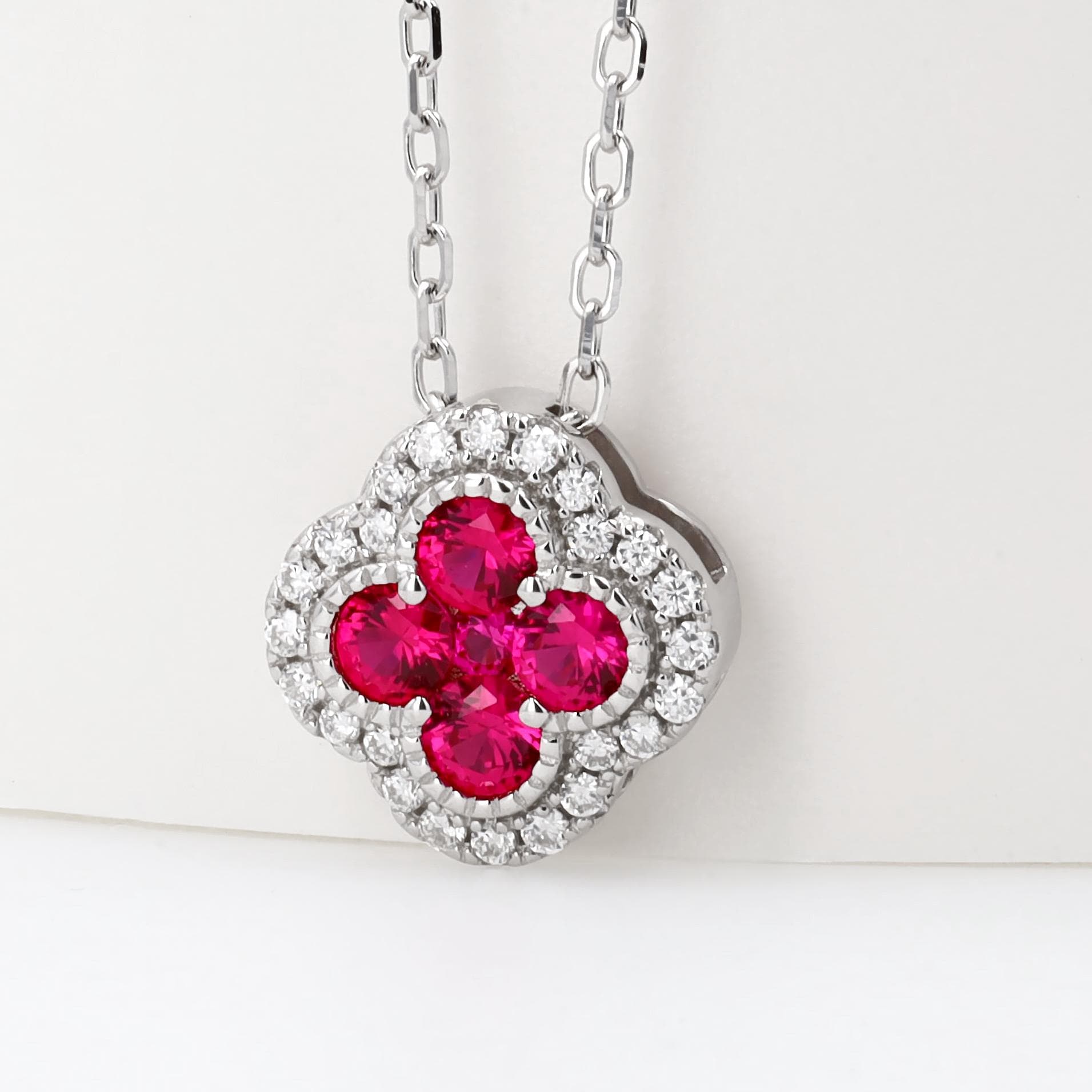 Ruby Clover Necklace in Sterling Silver