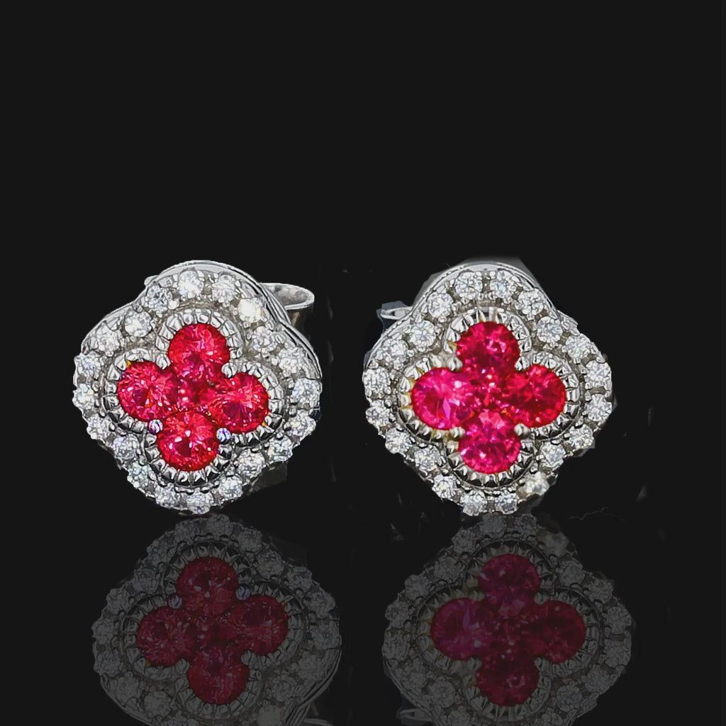 Ruby Clover Earrings in Sterling Silver