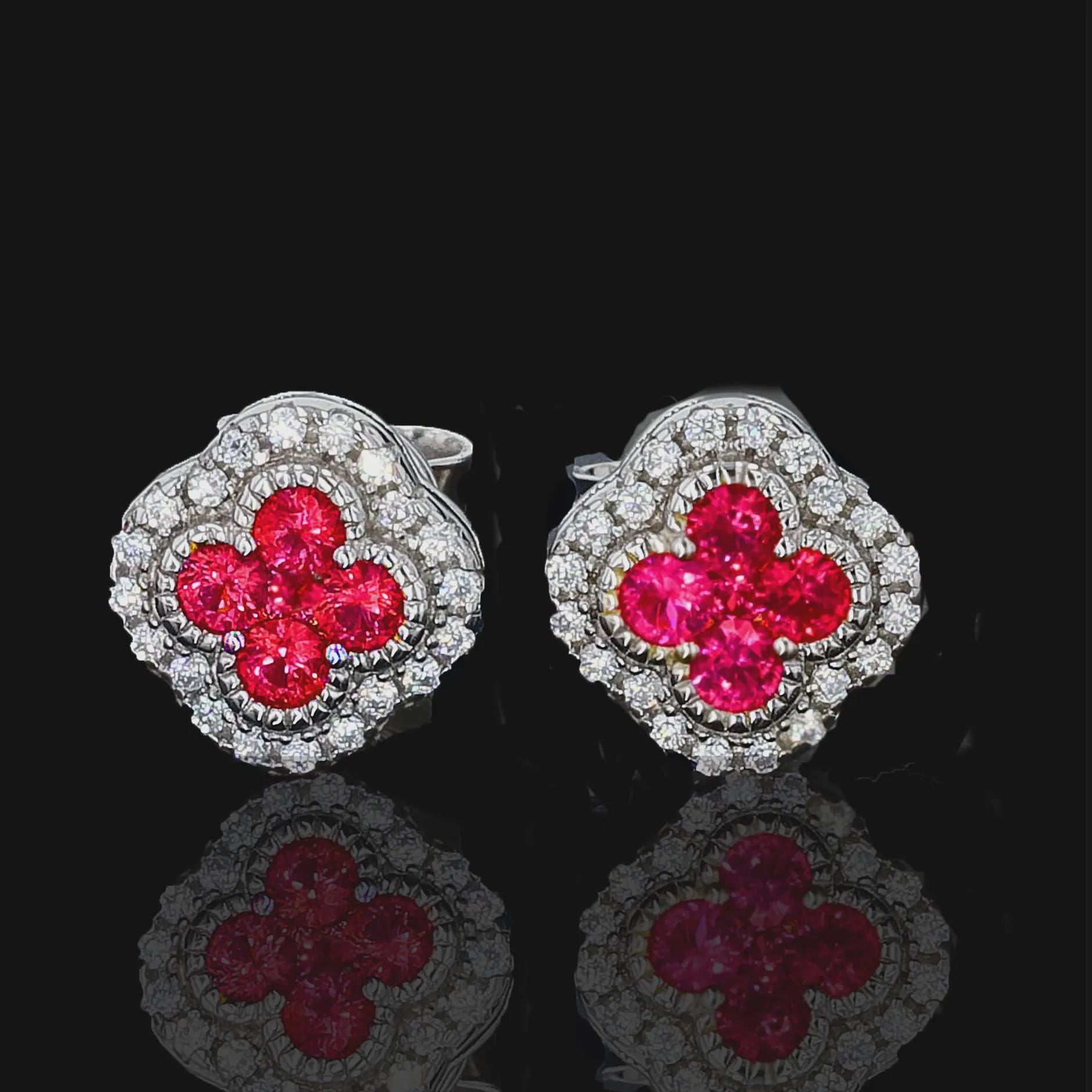 Ruby Clover Earrings in Sterling Silver