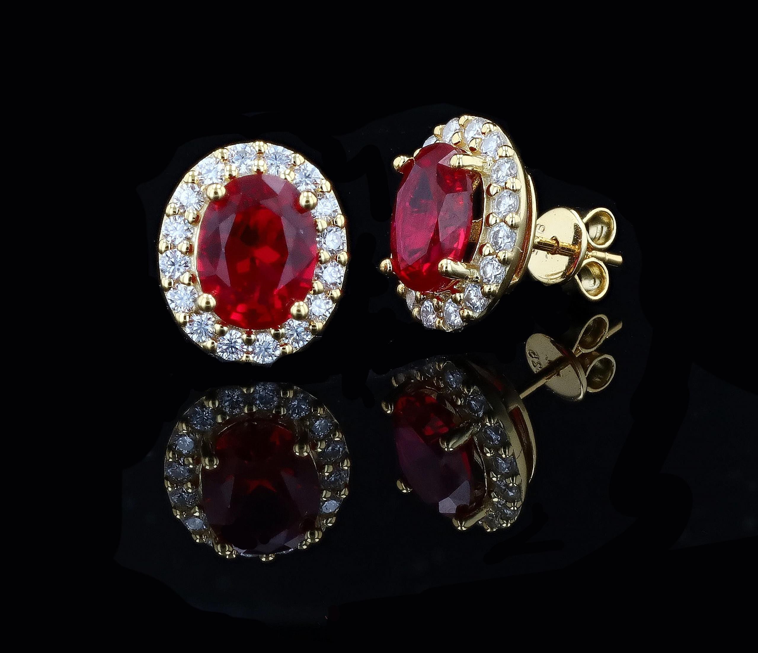 Lab Grown Ruby Halo Studs in Sterling Silver