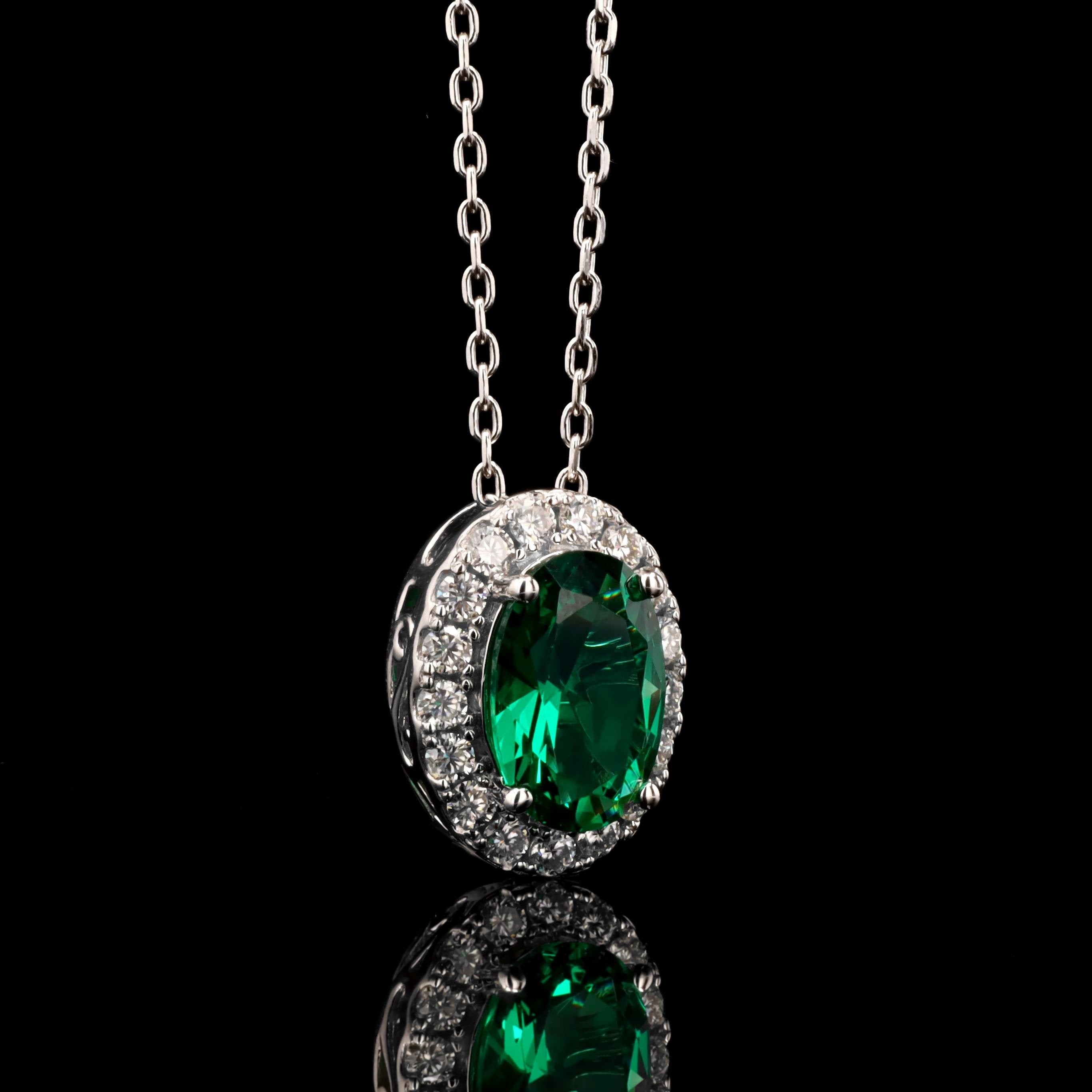 Emerald Slider Necklace in Sterling Silver