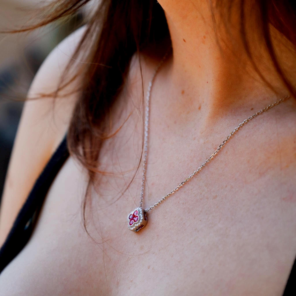 Ruby Clover Necklace in Sterling Silver
