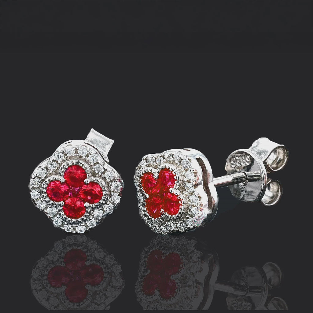 Ruby Clover Earrings in Sterling Silver
