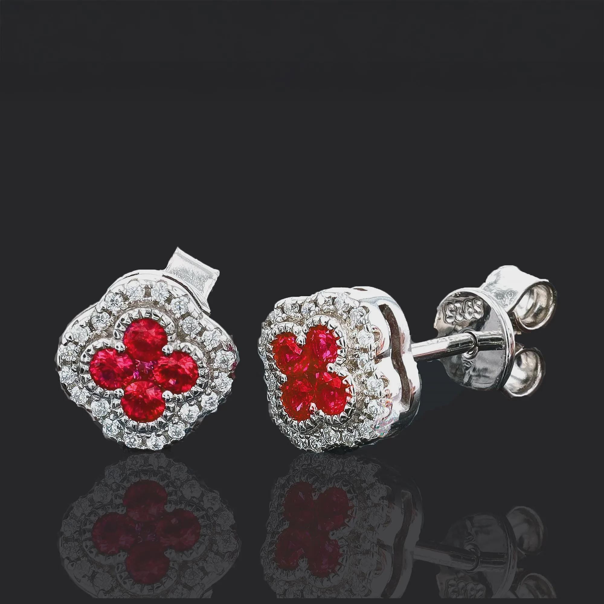 Ruby Clover Earrings in Sterling Silver