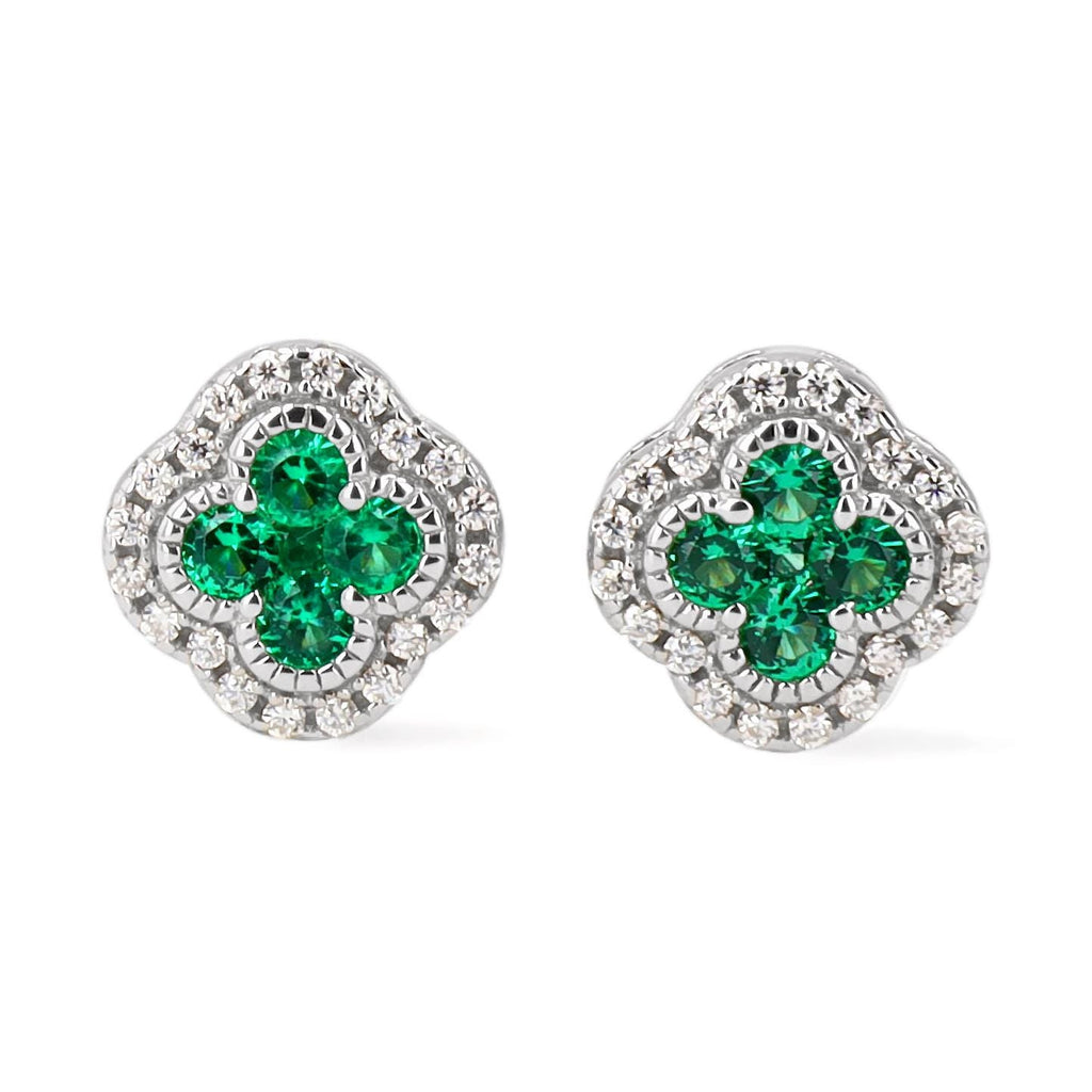 Emerald Clover Earrings in Sterling Silver