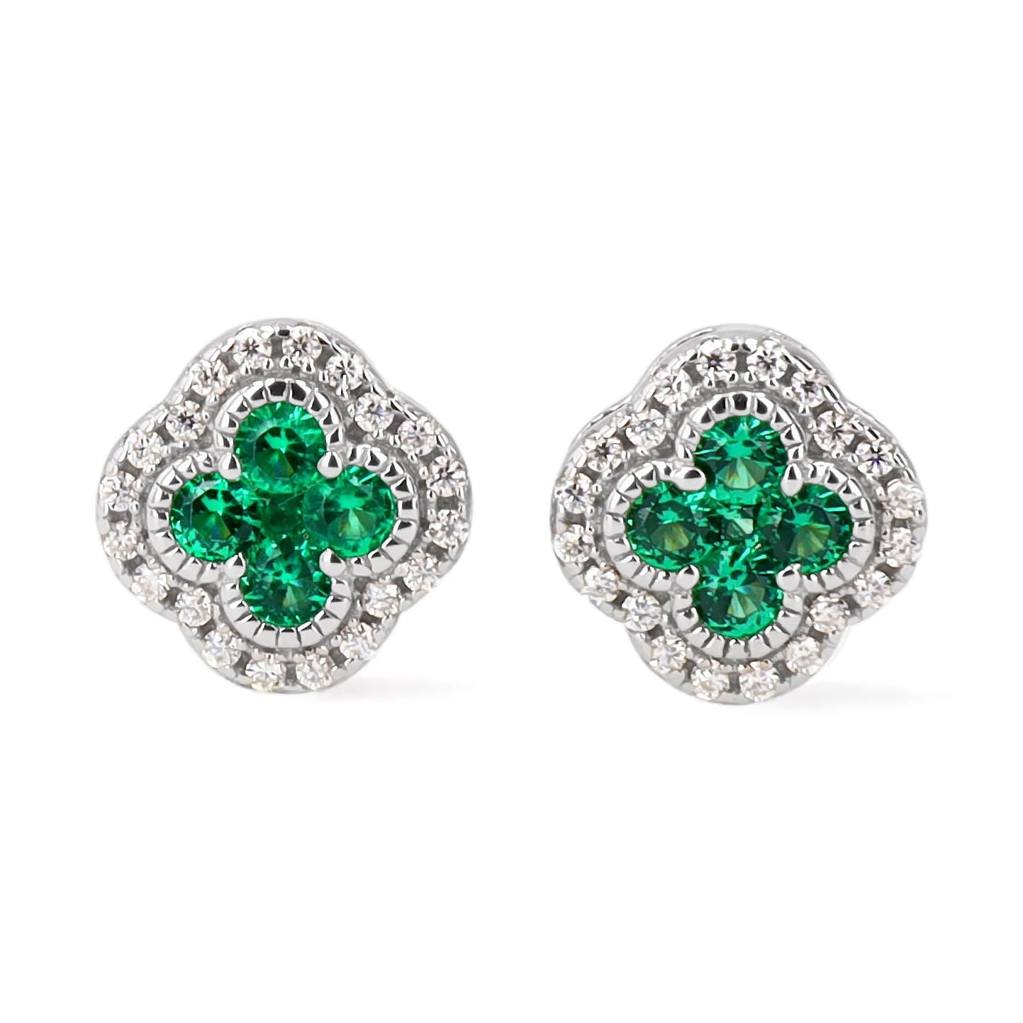 Emerald Clover Earrings in Sterling Silver