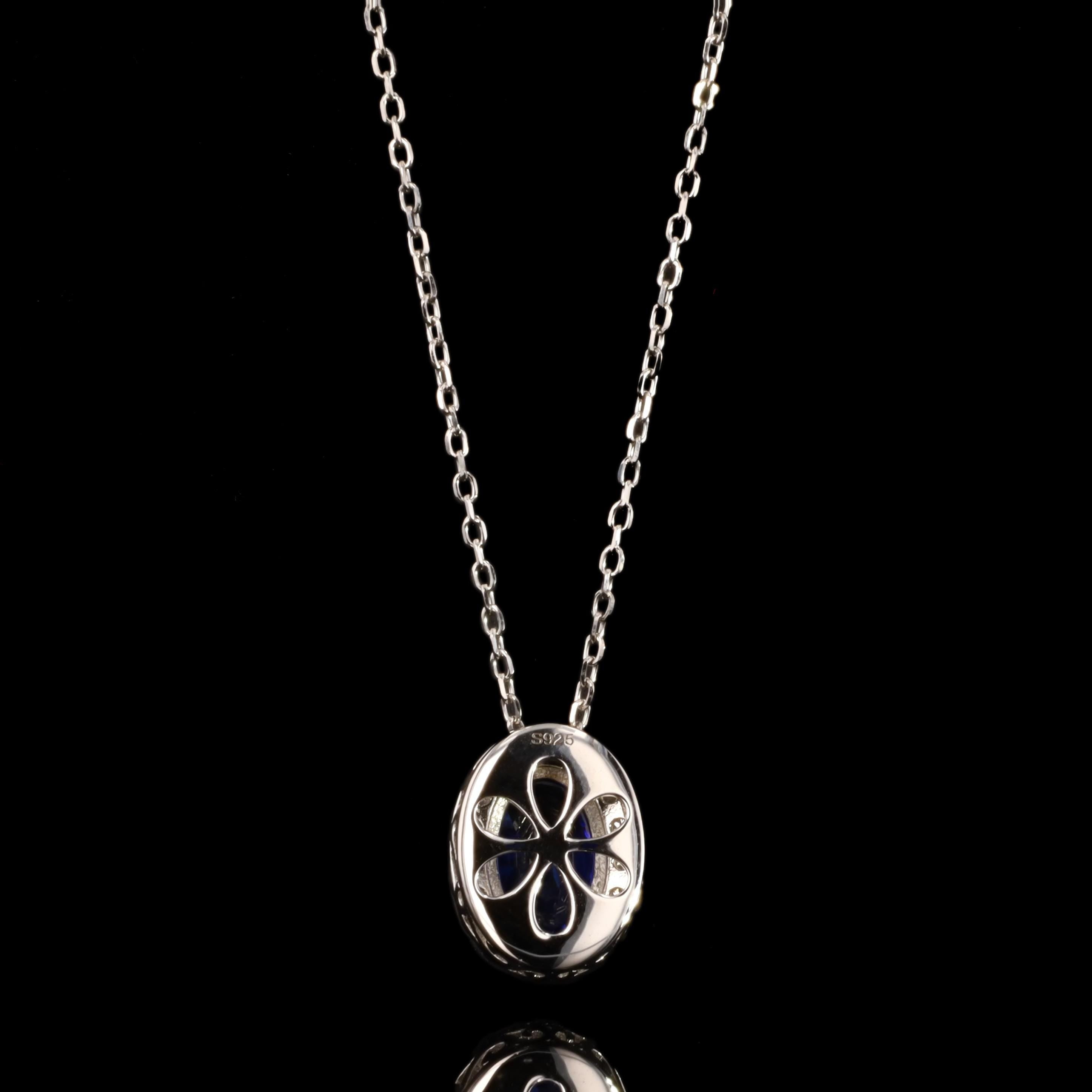 Blue Sapphire Slider Necklace in Sterling Silver