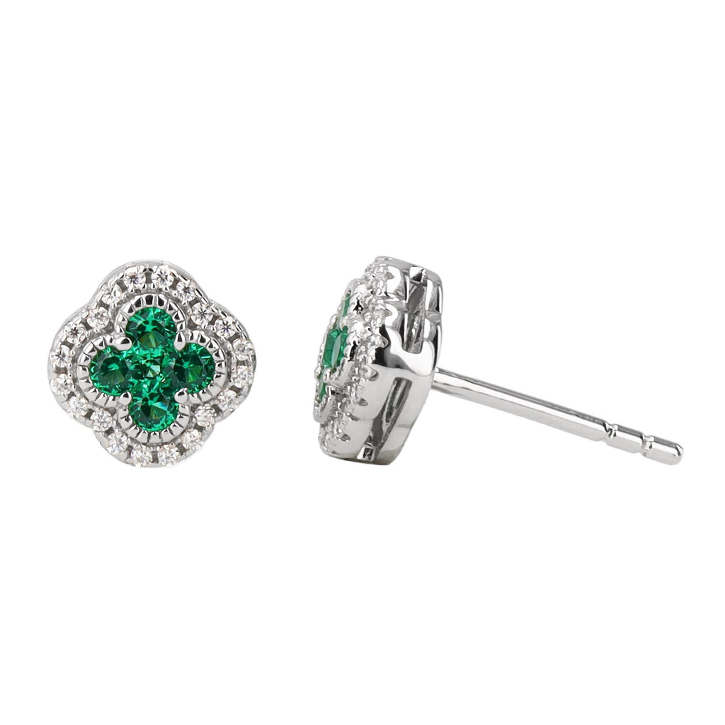Emerald Clover Earrings in Sterling Silver