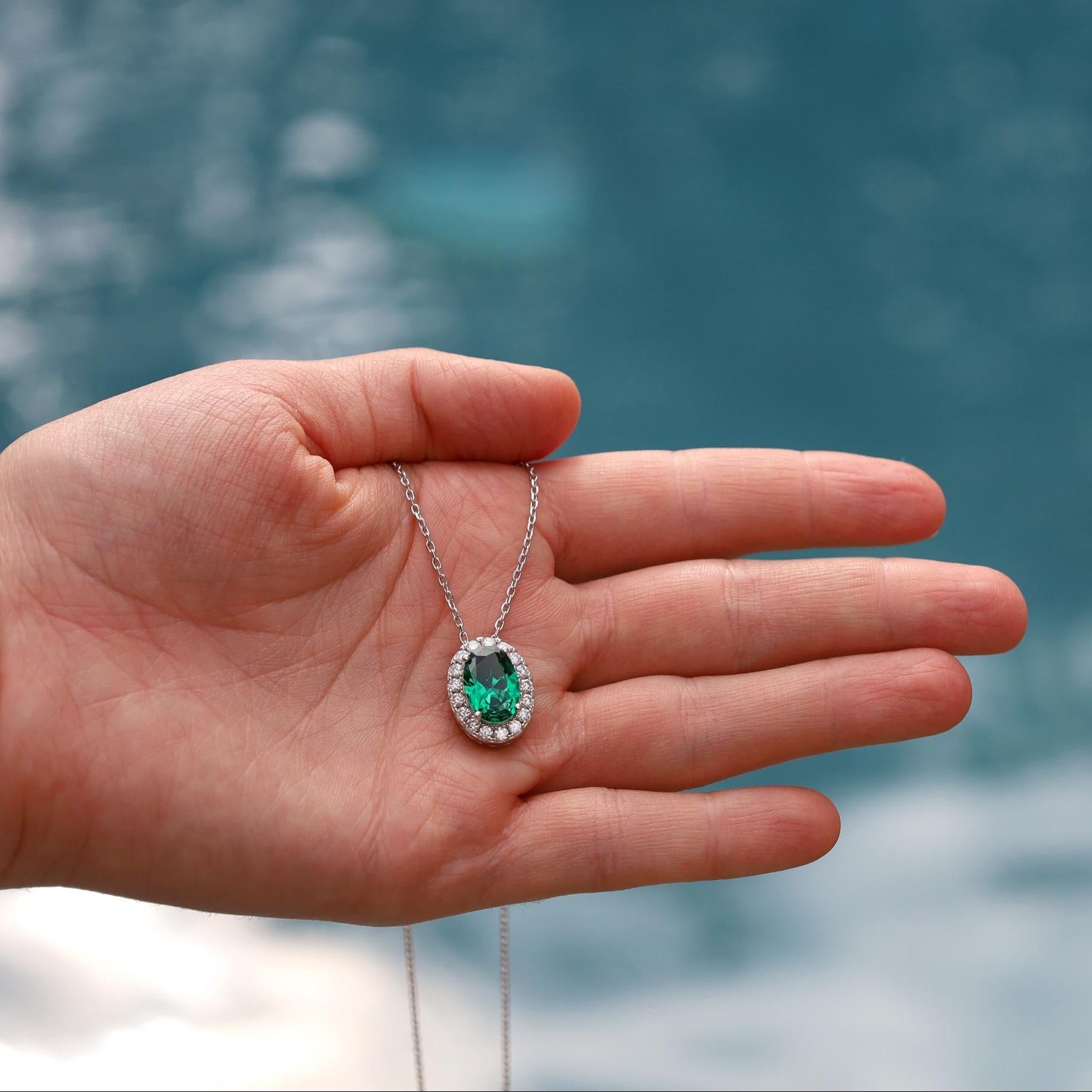 Emerald Slider Necklace in Sterling Silver