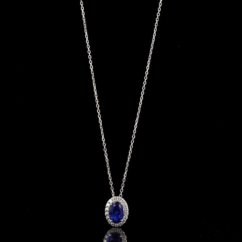 Blue Sapphire Slider Necklace in Sterling Silver