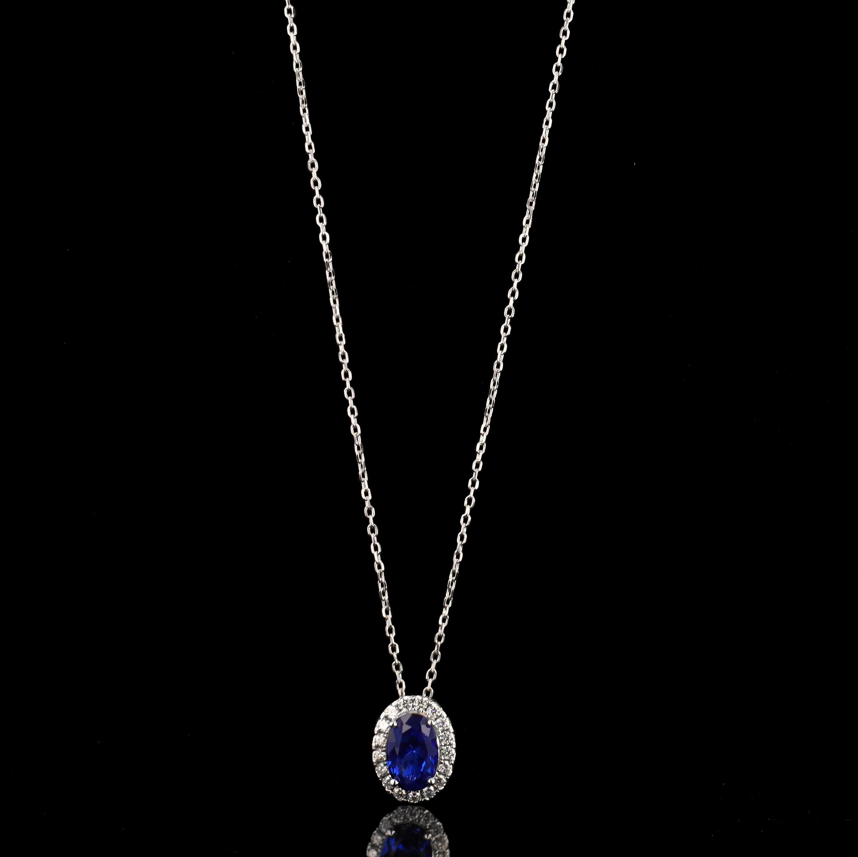 Blue Sapphire Slider Necklace in Sterling Silver