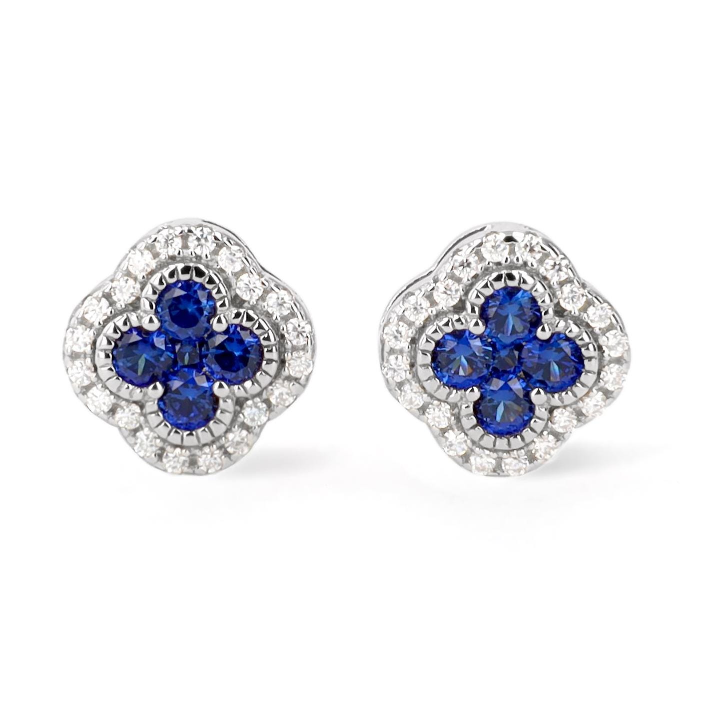 Sapphire Clover Earrings in Sterling Silver