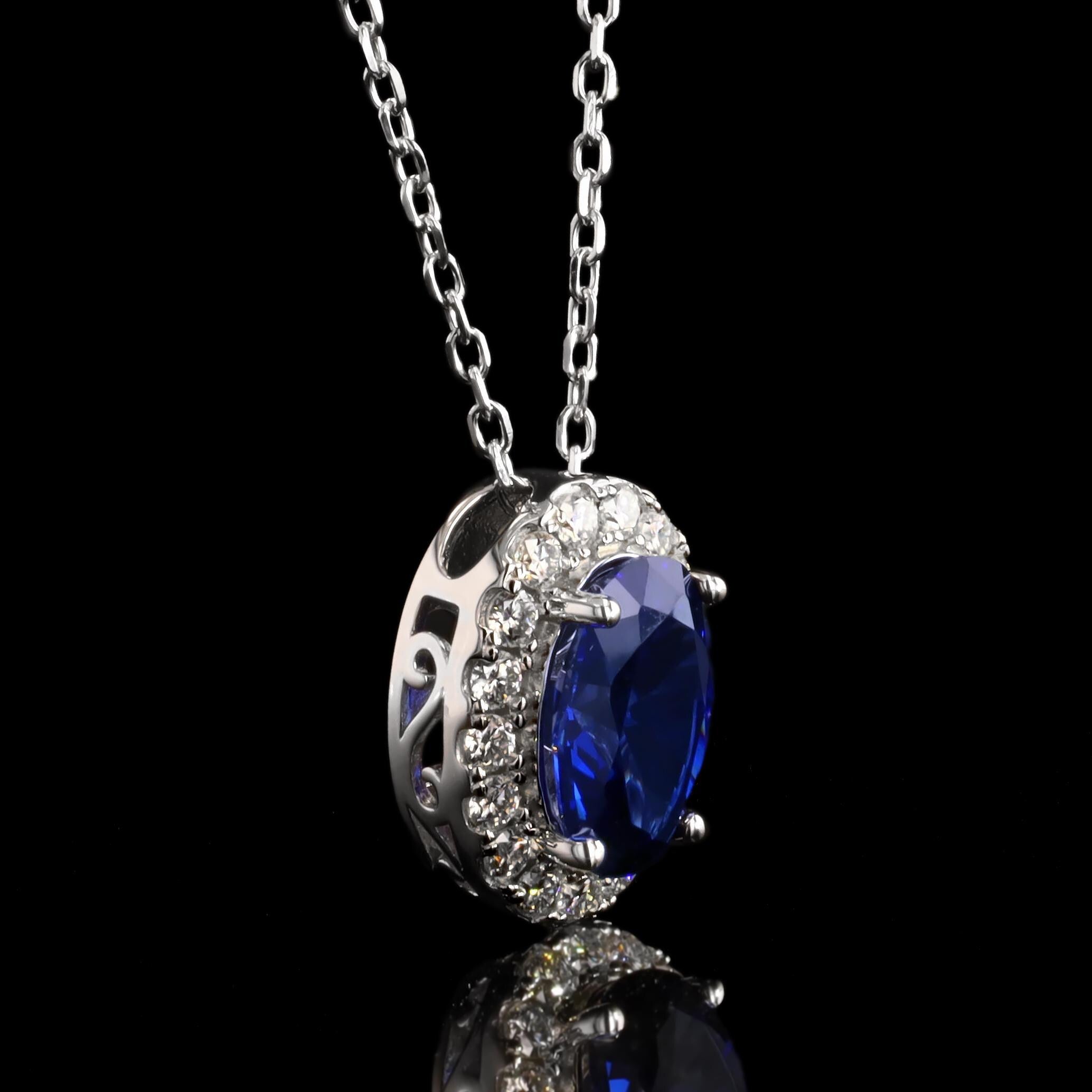 Blue Sapphire Slider Necklace in Sterling Silver