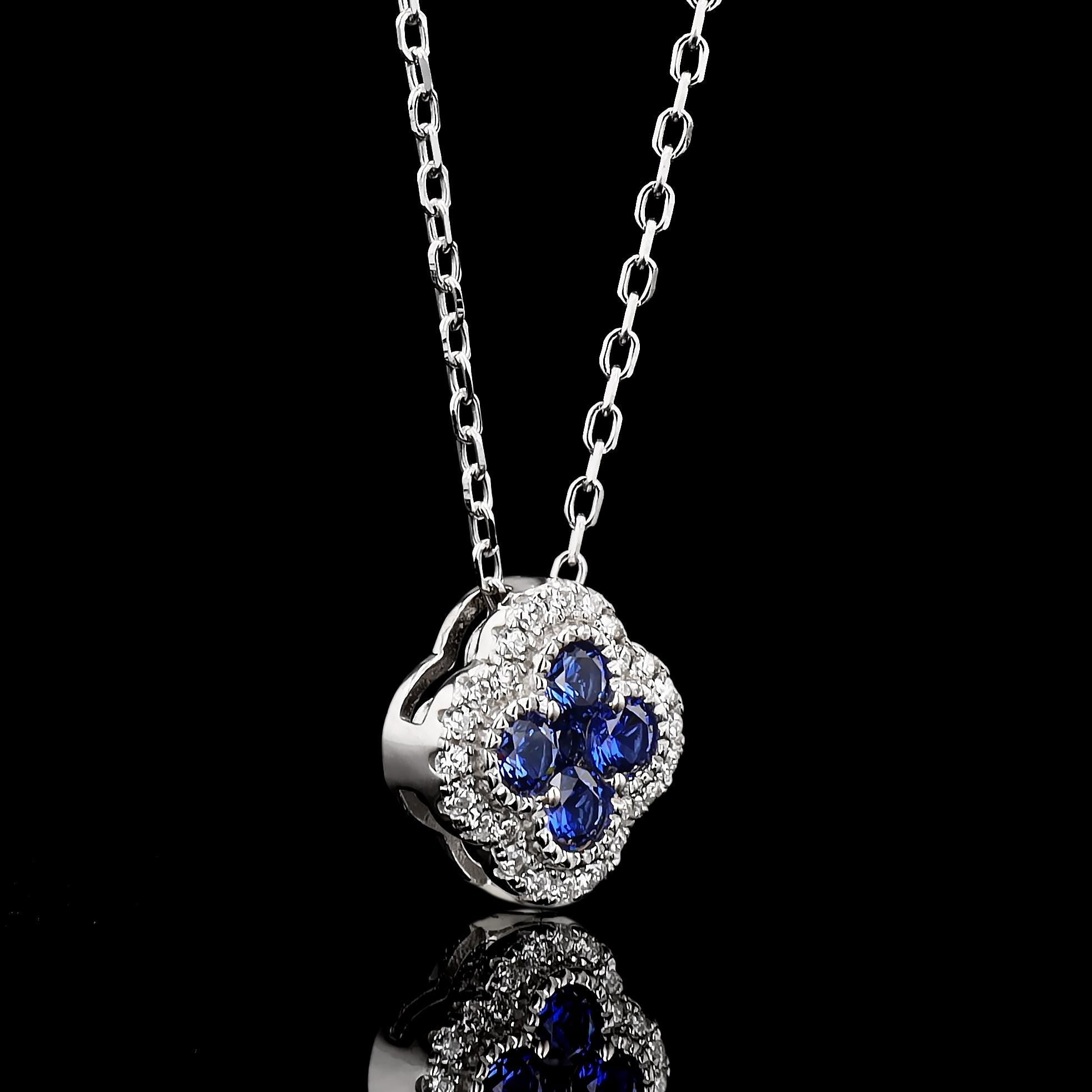 Sapphire Clover Necklace in Sterling Silver