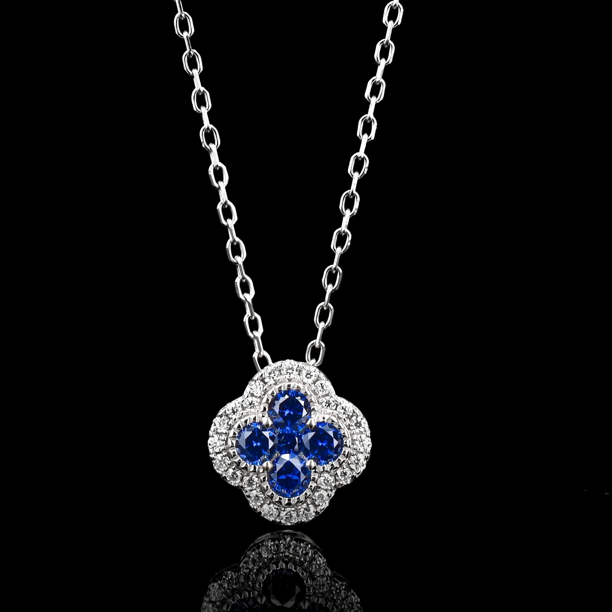 Sapphire Clover Necklace in Sterling Silver