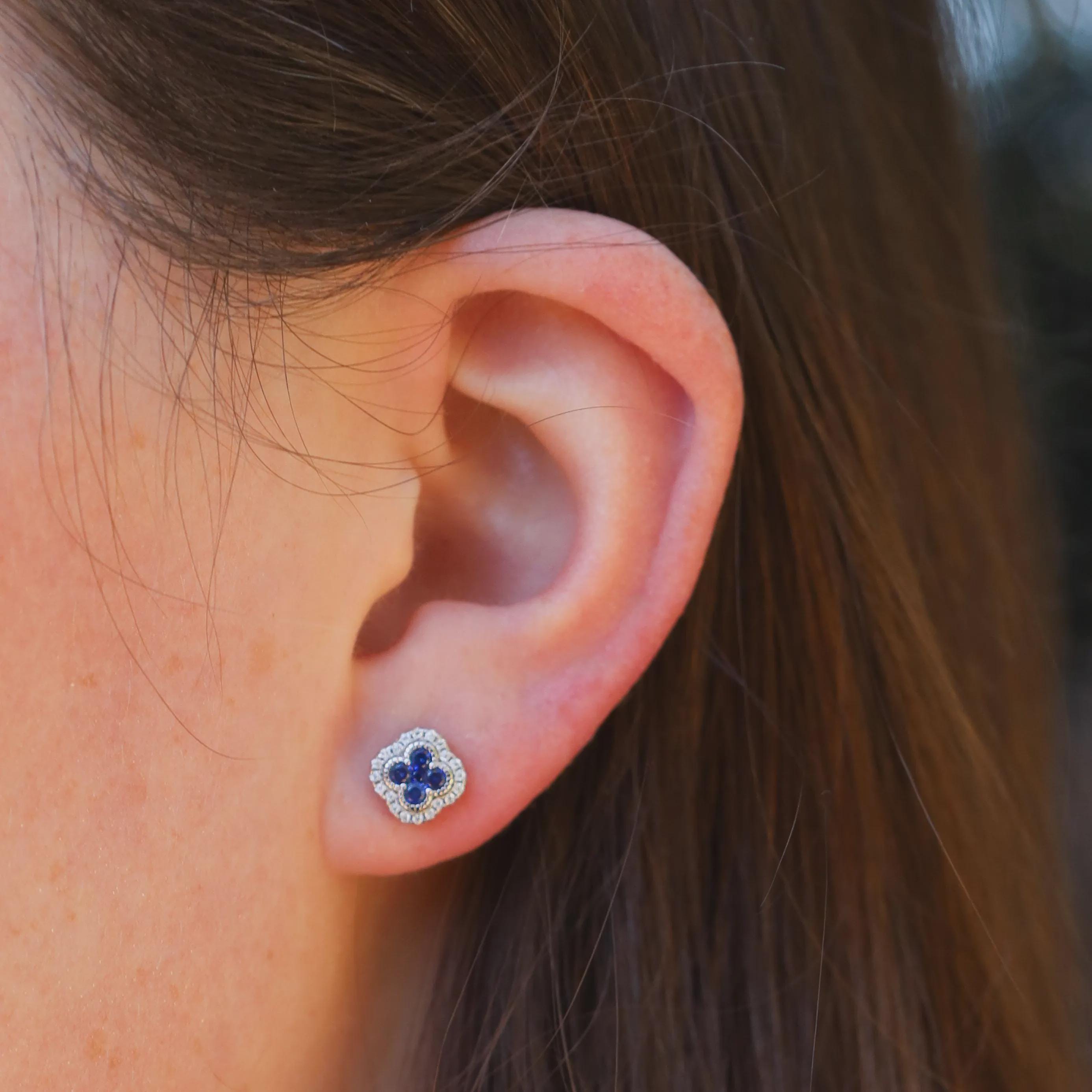 Sapphire Clover Earrings in Sterling Silver