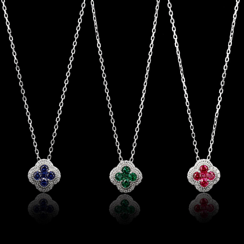Ruby Clover Necklace in Sterling Silver