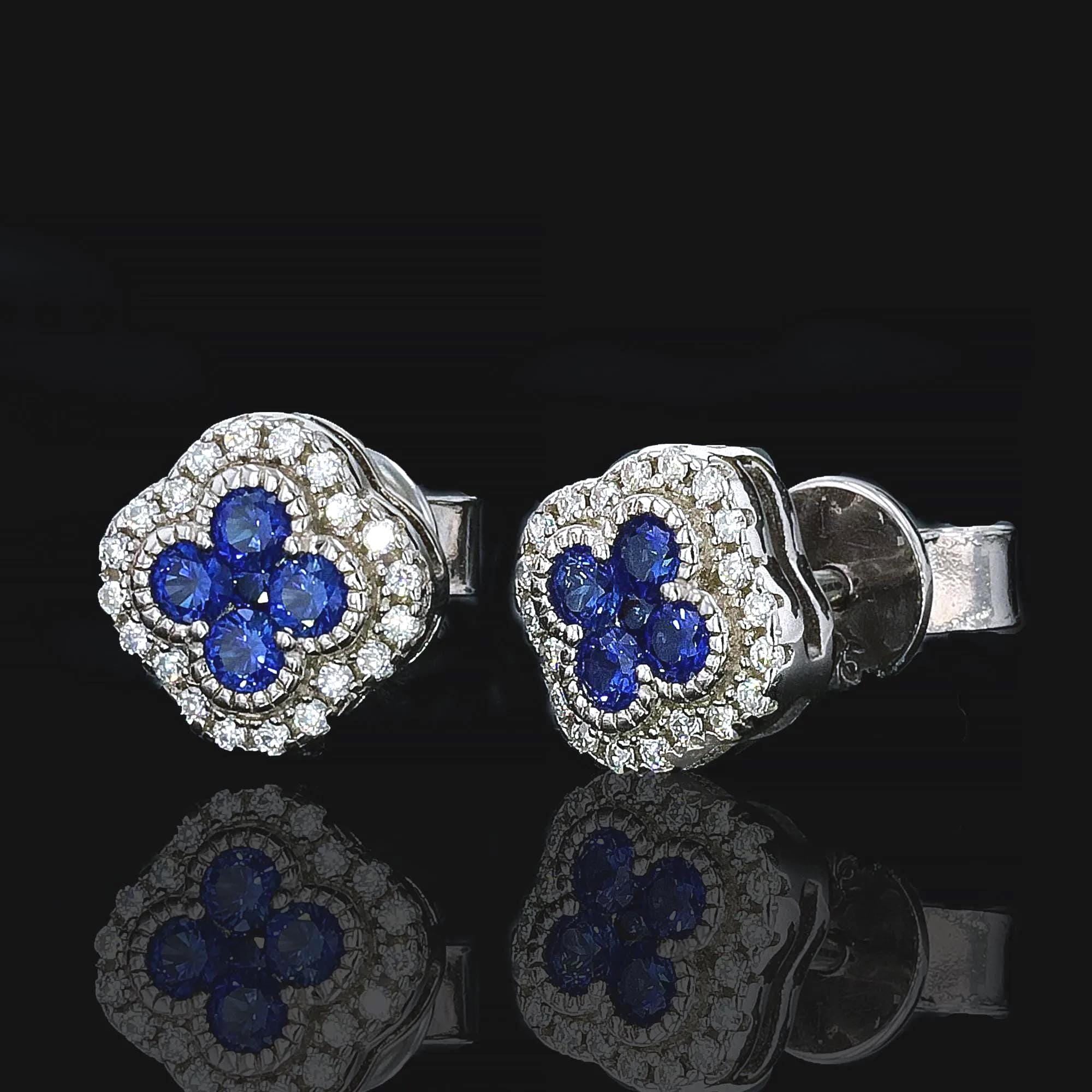 Sapphire Clover Earrings in Sterling Silver