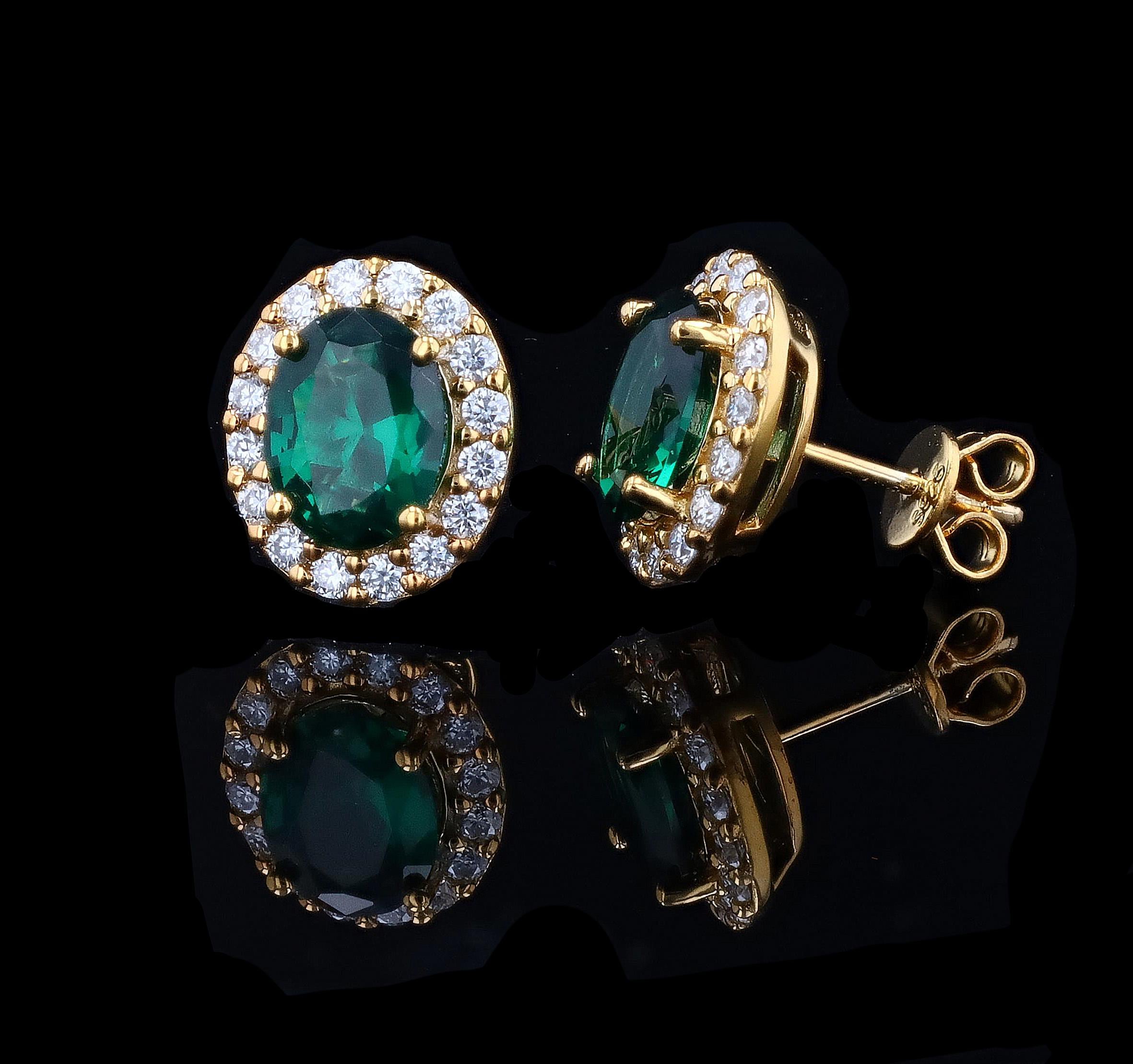 Lab Grown Emerald Halo Studs in Sterling Silver