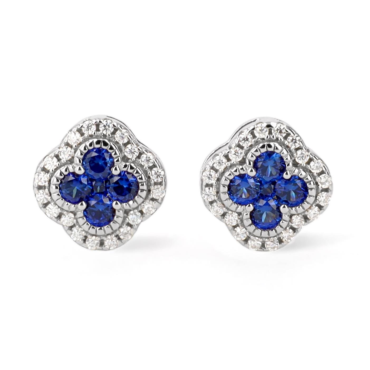 Sapphire Clover Earrings in Sterling Silver