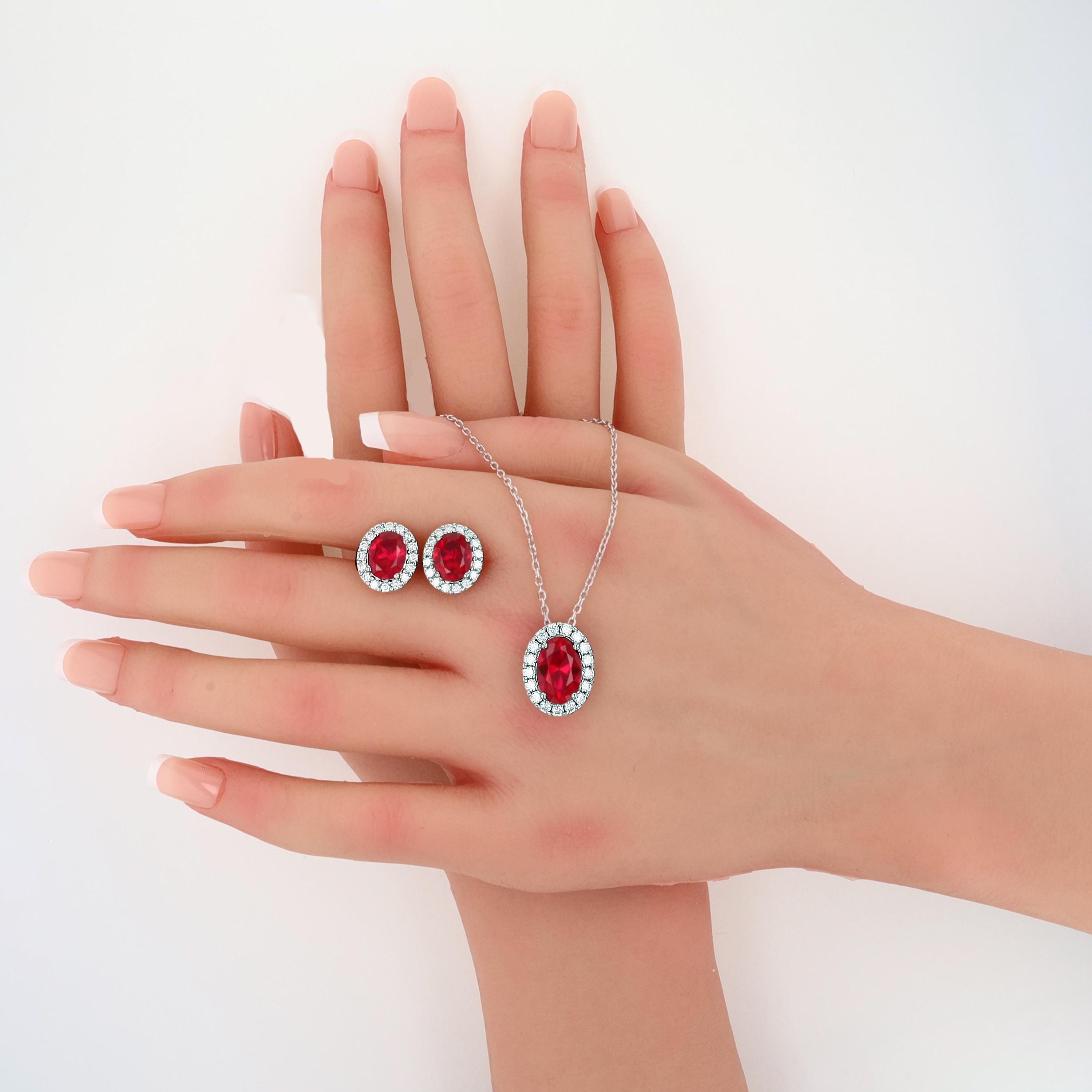 Lab Grown Ruby Halo Studs in Sterling Silver