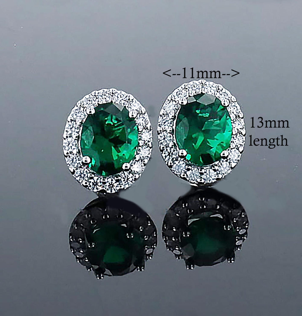 Lab Grown Emerald Halo Studs in Sterling Silver