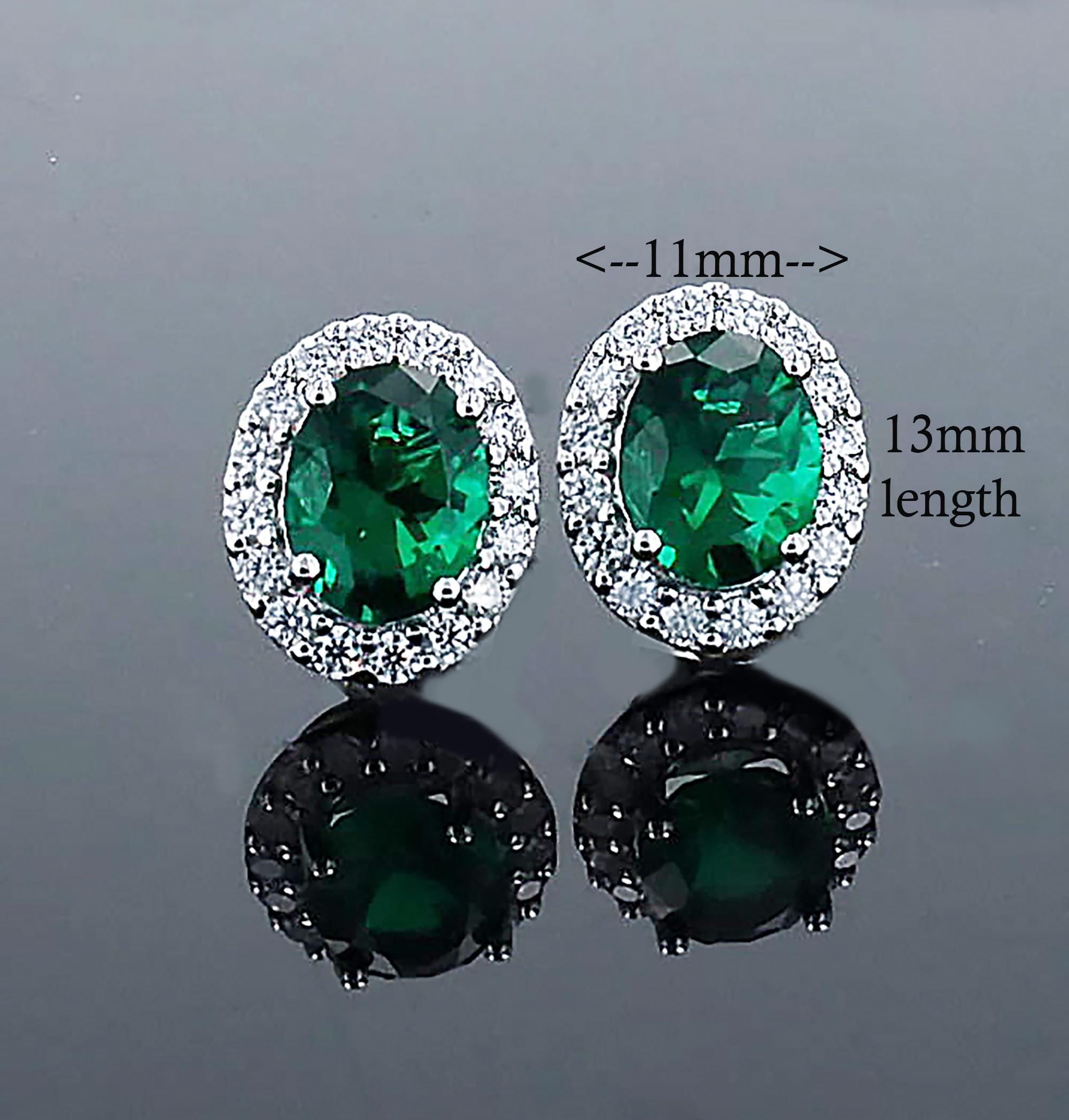 Lab Grown Emerald Halo Studs in Sterling Silver