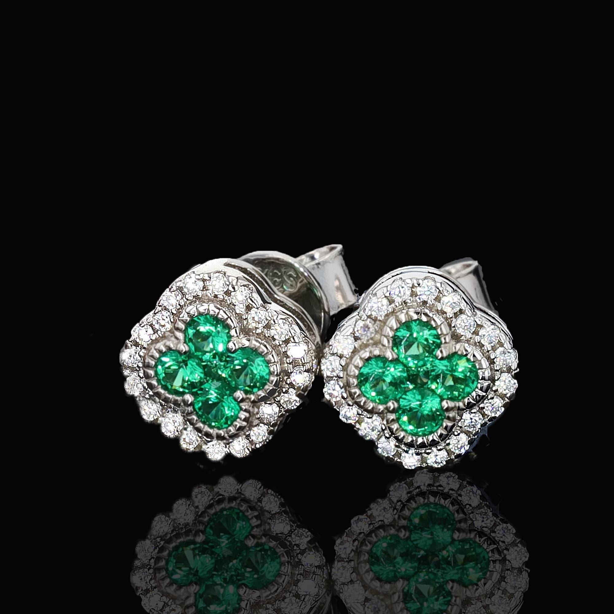 Emerald Clover Earrings in Sterling Silver