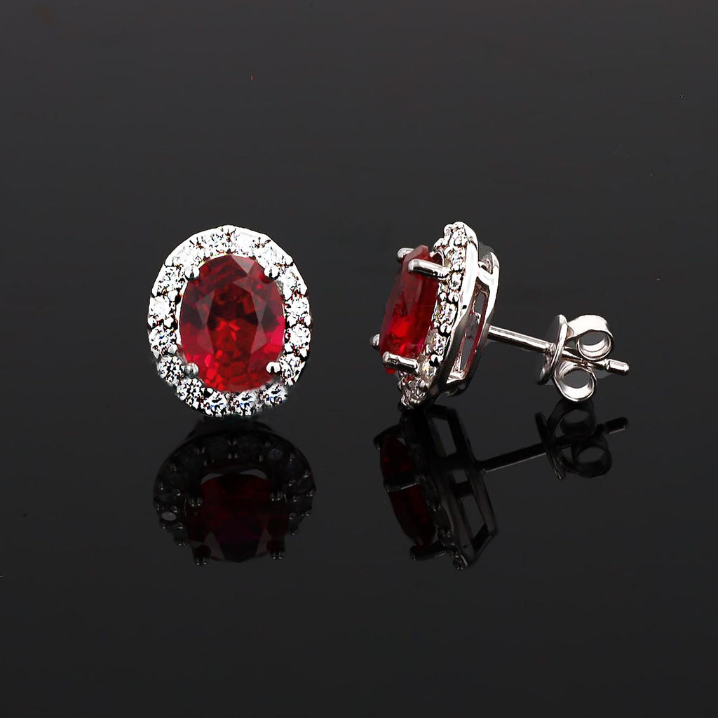 Lab Grown Ruby Halo Studs in Sterling Silver