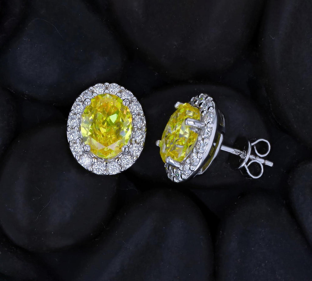 Lab Grown Yellow Simulated Diamond Halo Studs in Sterling Silver