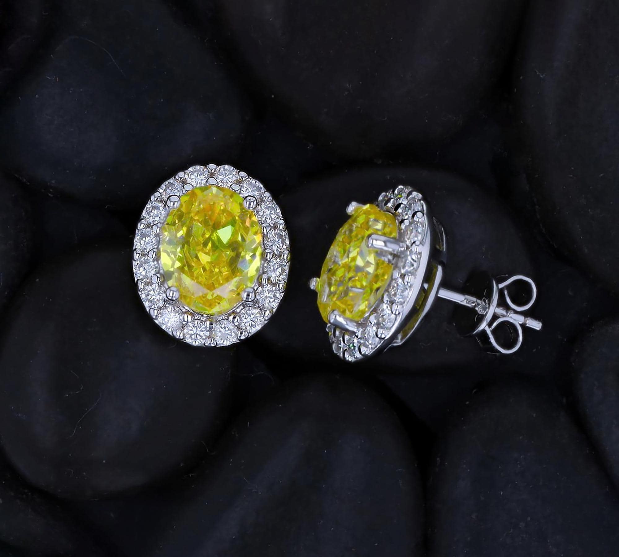 Lab Grown Yellow Simulated Diamond Halo Studs in Sterling Silver