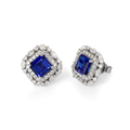 Art Deco Lab Grown Sapphire Studs in Sterling Silver