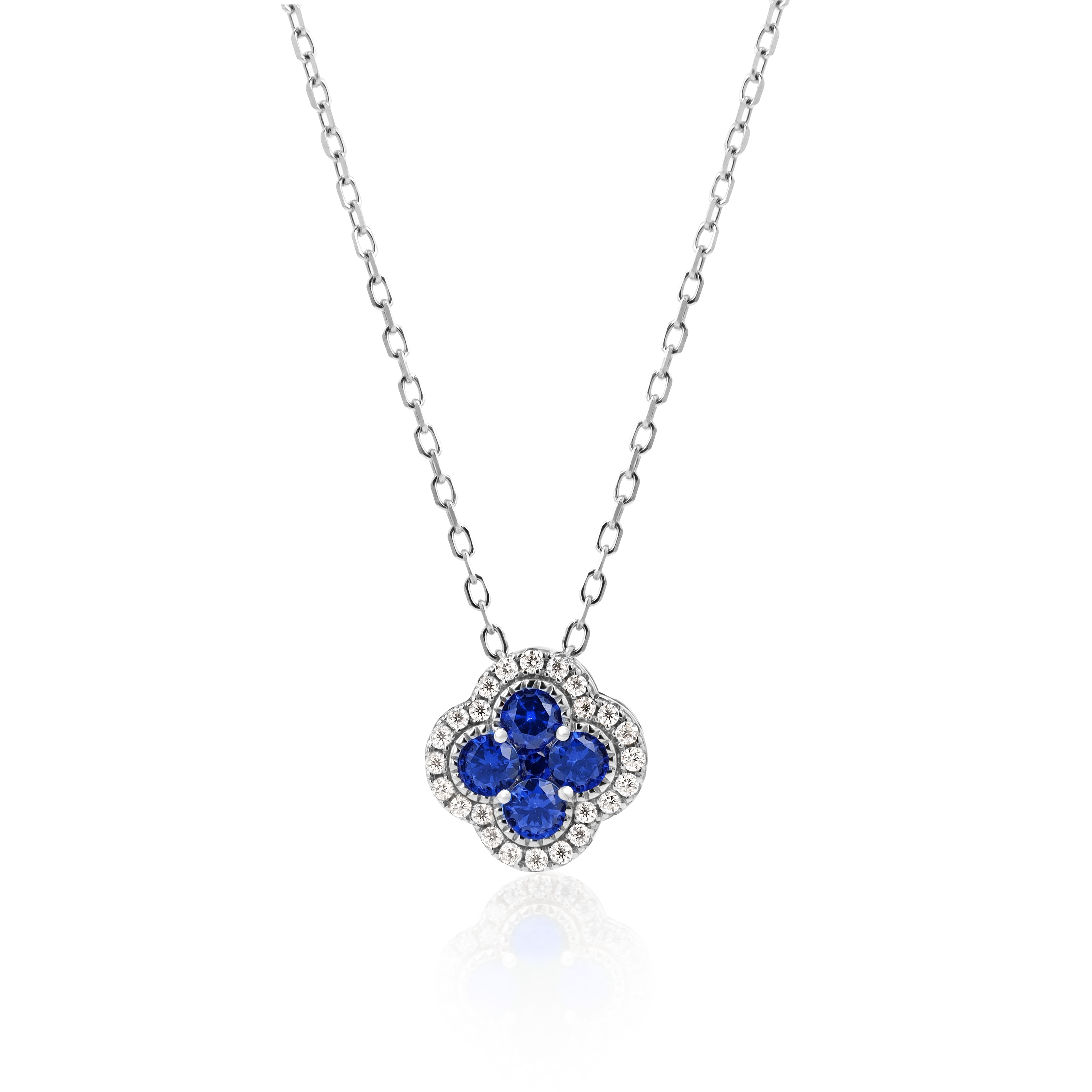 Sapphire Clover Necklace in Sterling Silver