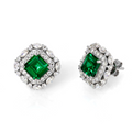 Art Deco Lab Grown Emerald Nano Crystal Studs in Sterling Silver