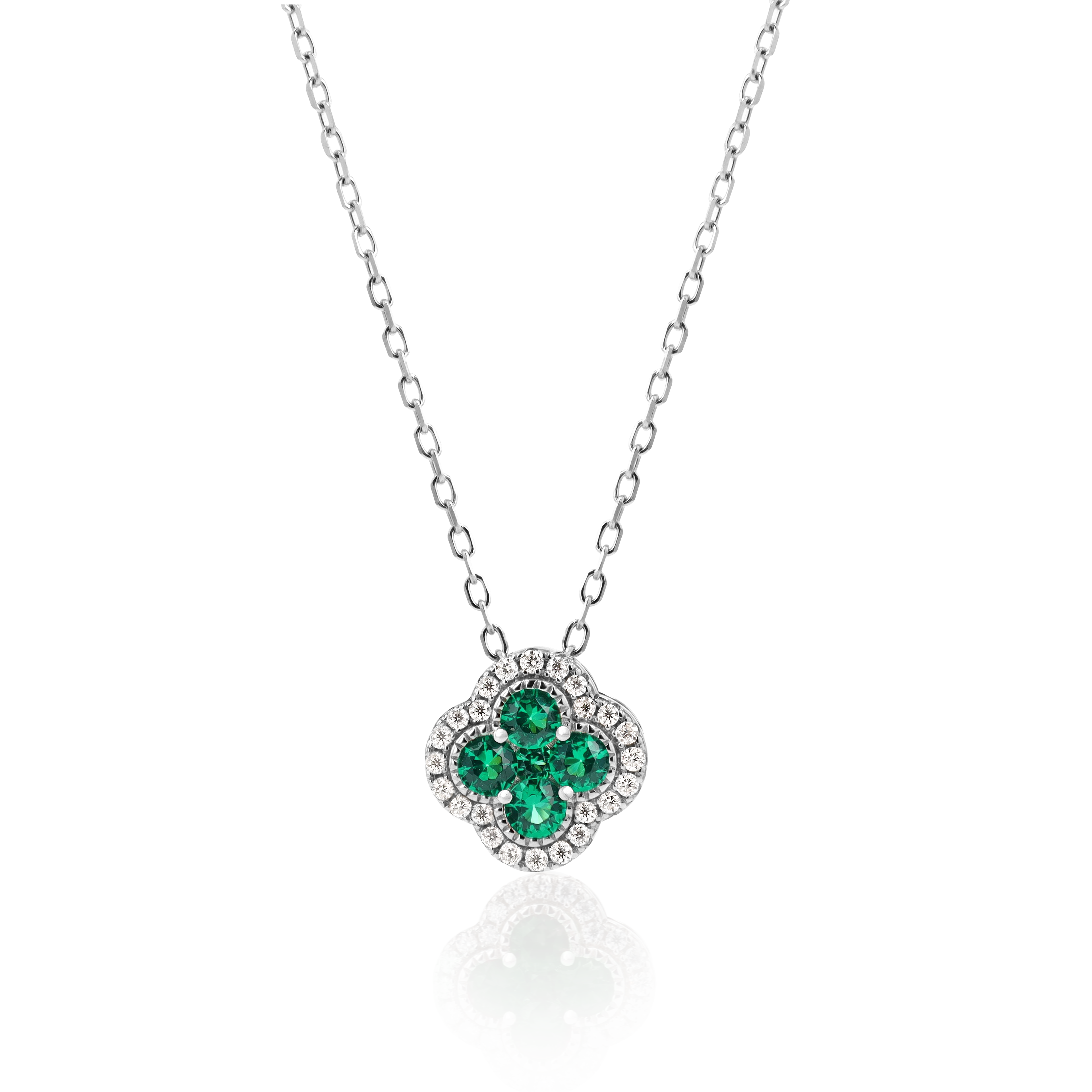 Emerald Clover Necklace in Sterling Silver