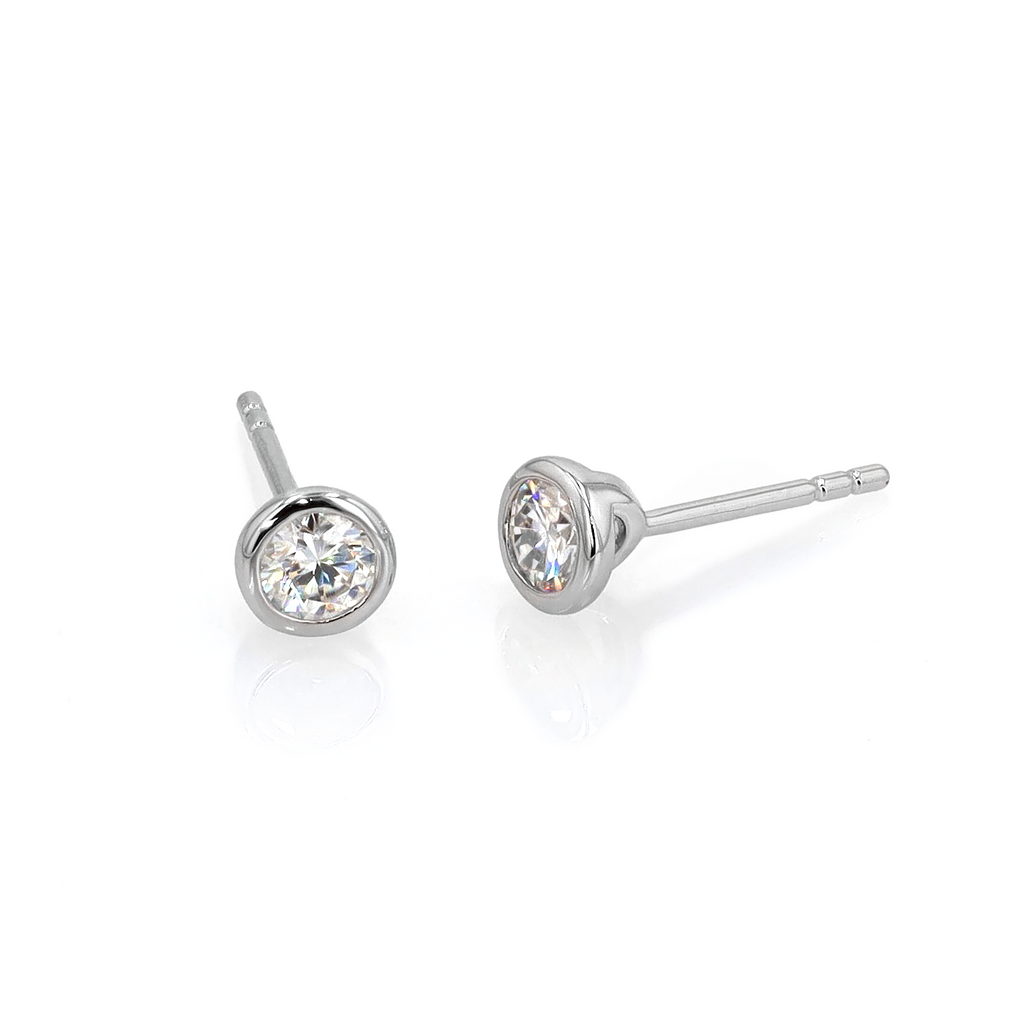 Bezel Moissanite Studs in Sterling Silver