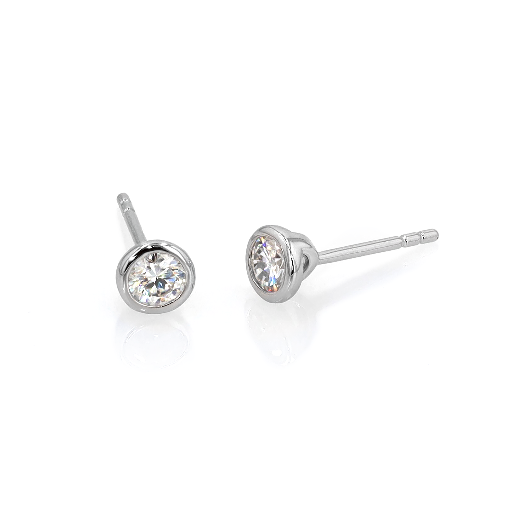 Bezel Moissanite Studs in Sterling Silver