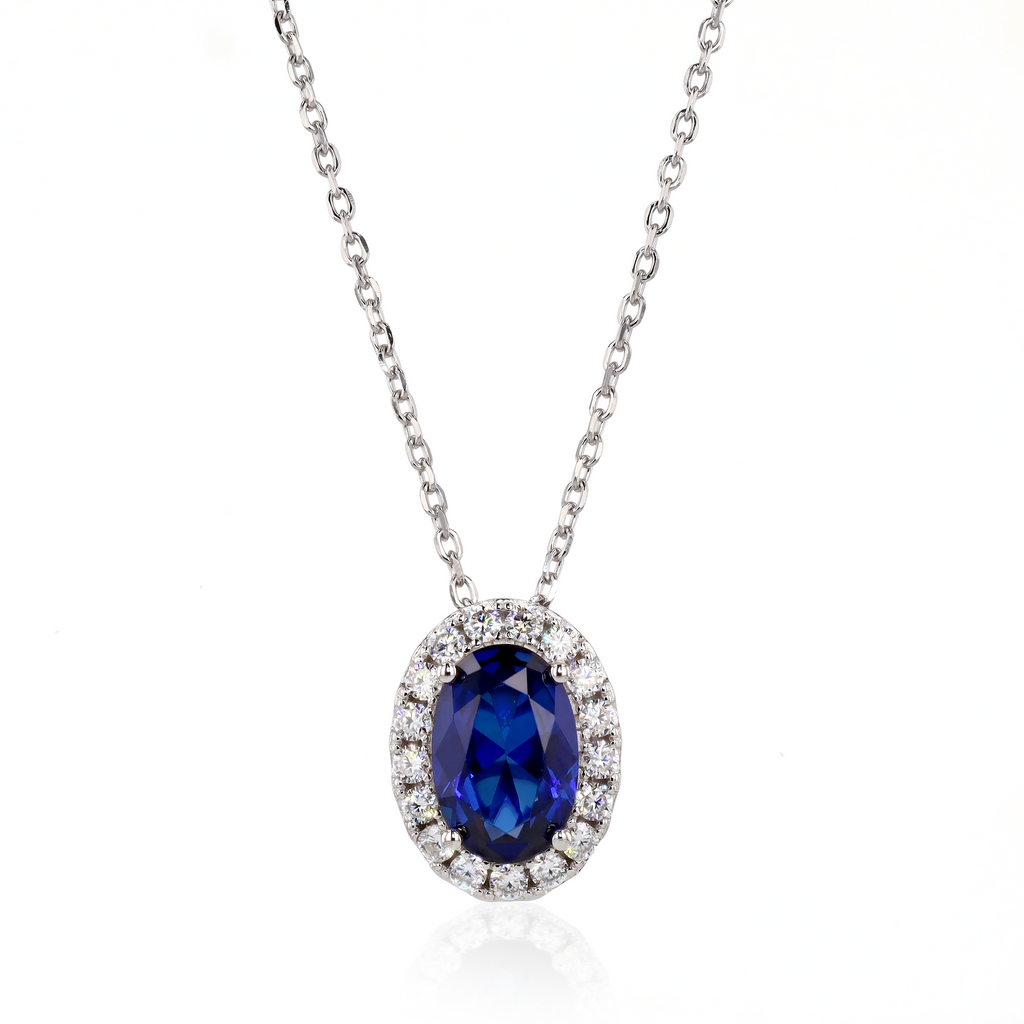 Blue Sapphire Slider Necklace in Sterling Silver