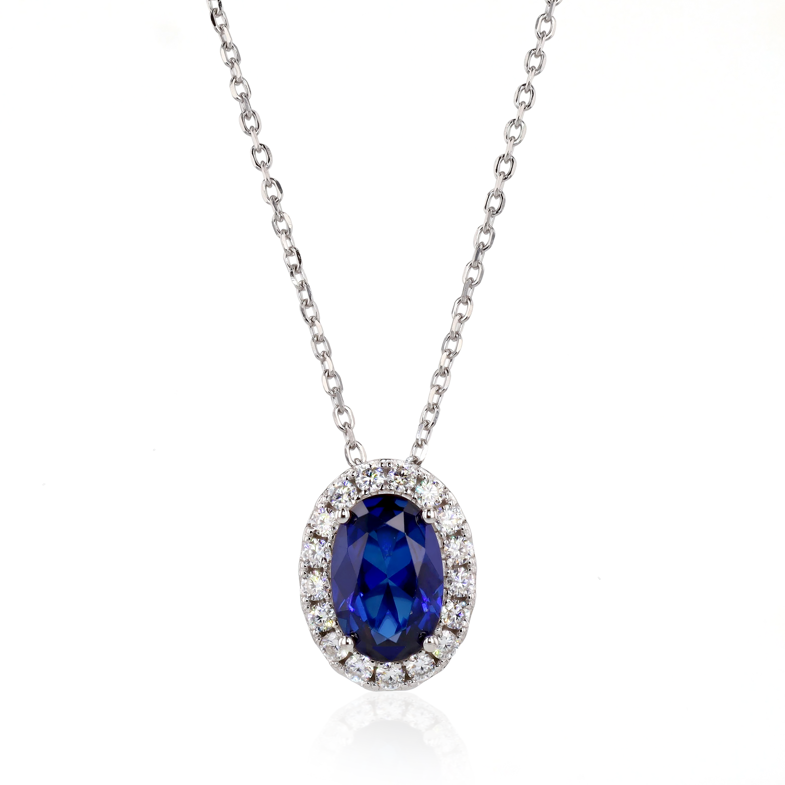 Blue Sapphire Slider Necklace in Sterling Silver