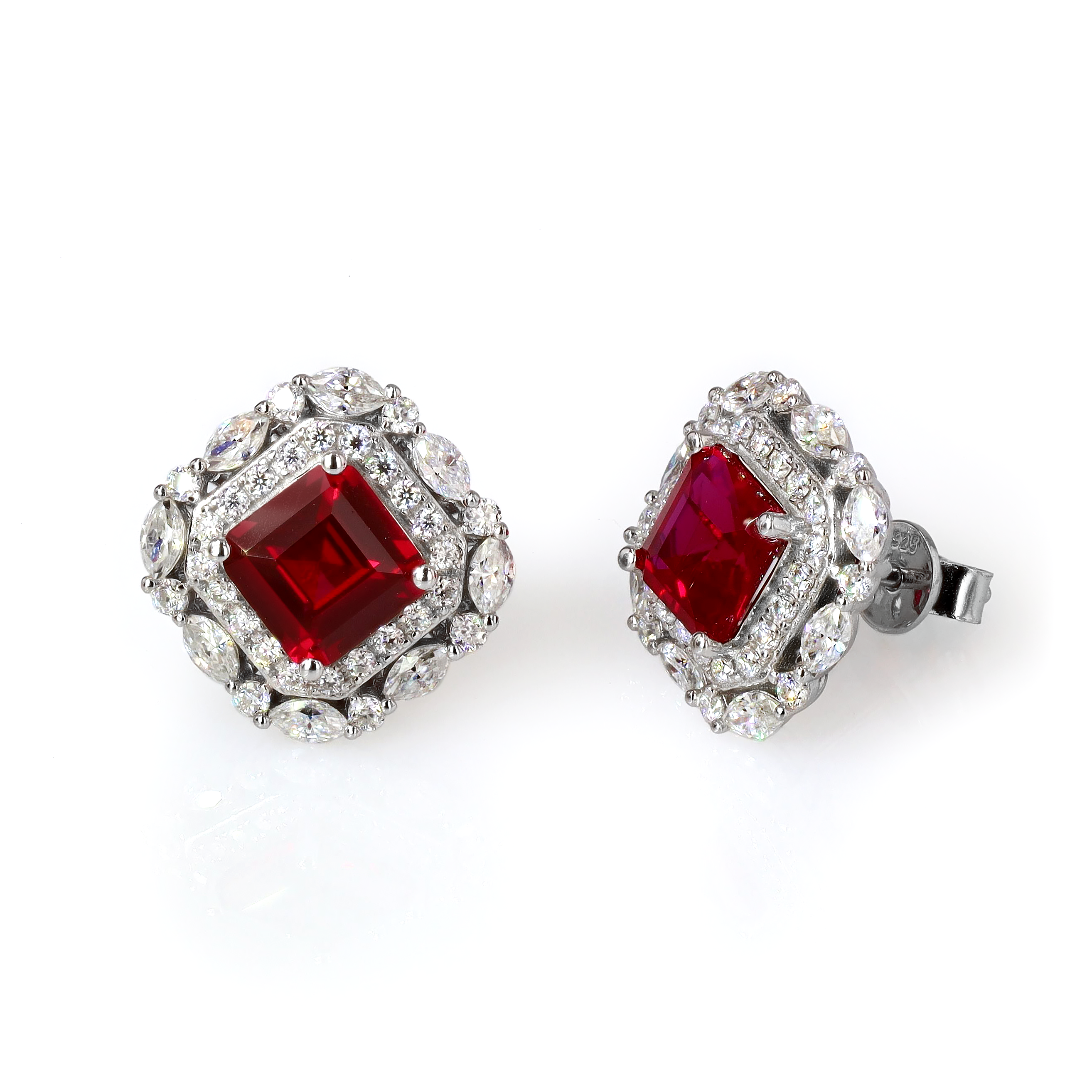 Art Deco Lab Grown Sapphire Studs in Sterling Silver