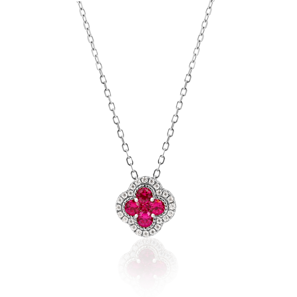 Ruby Clover Necklace in Sterling Silver