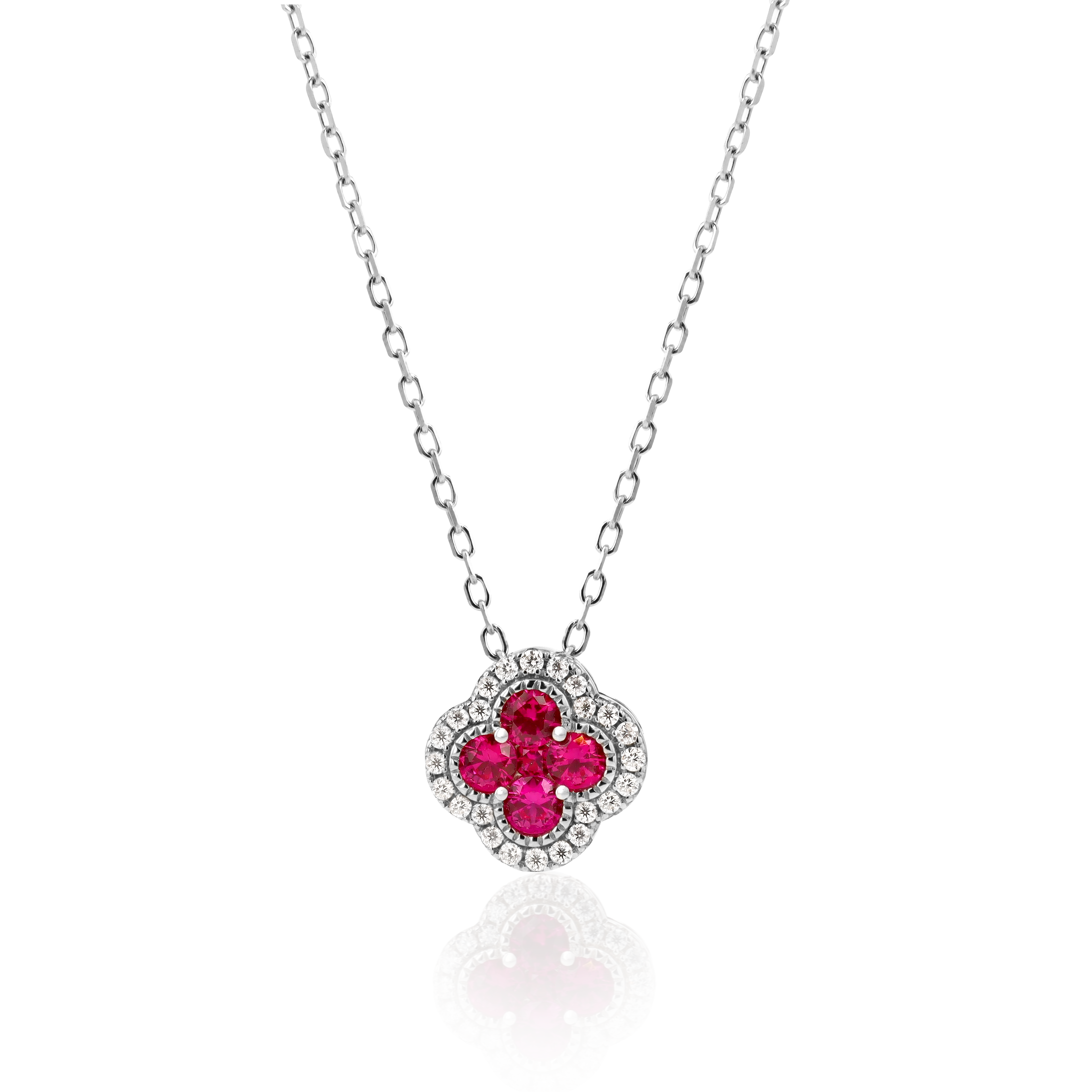Ruby Clover Necklace in Sterling Silver