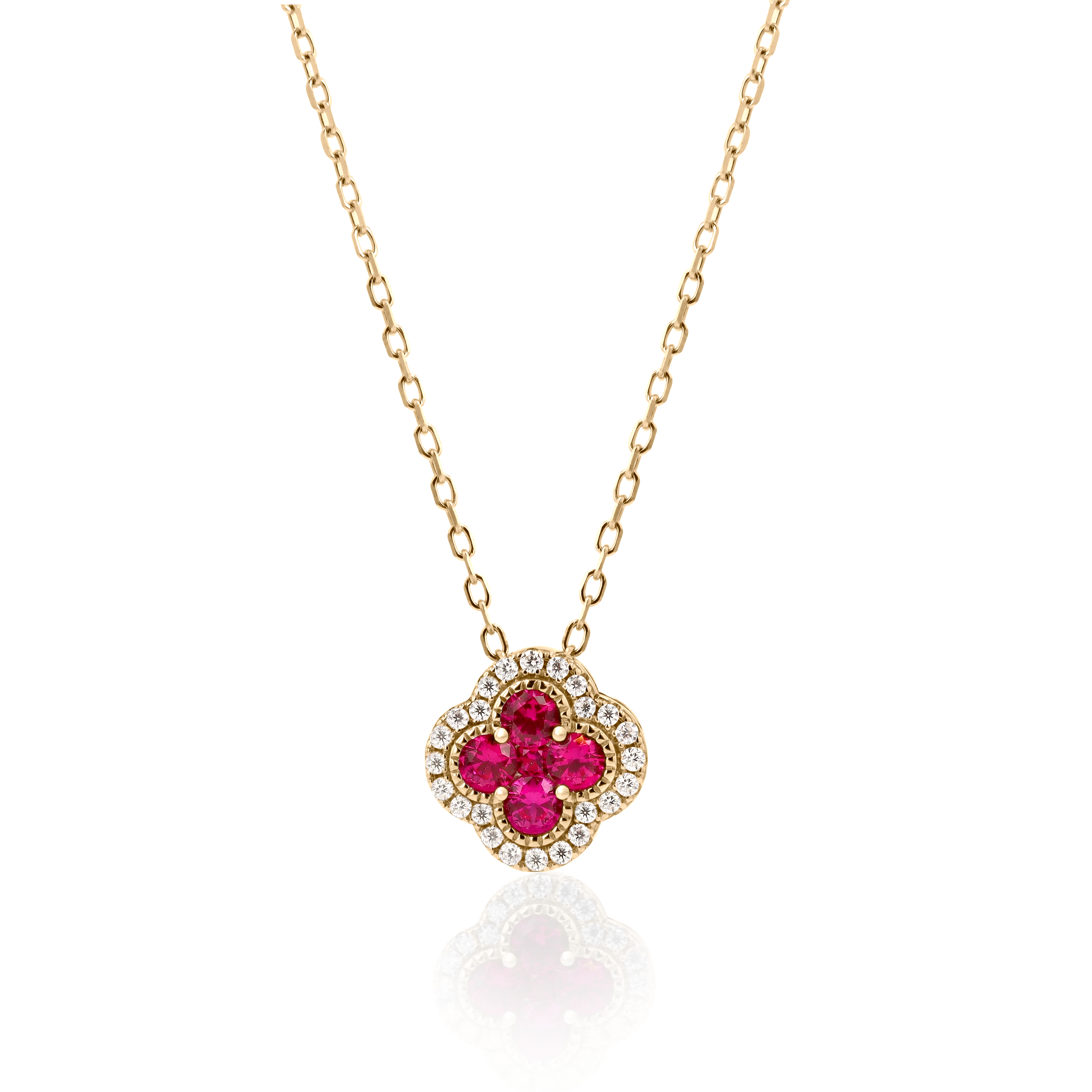 Ruby Clover Necklace in 14kt Gold