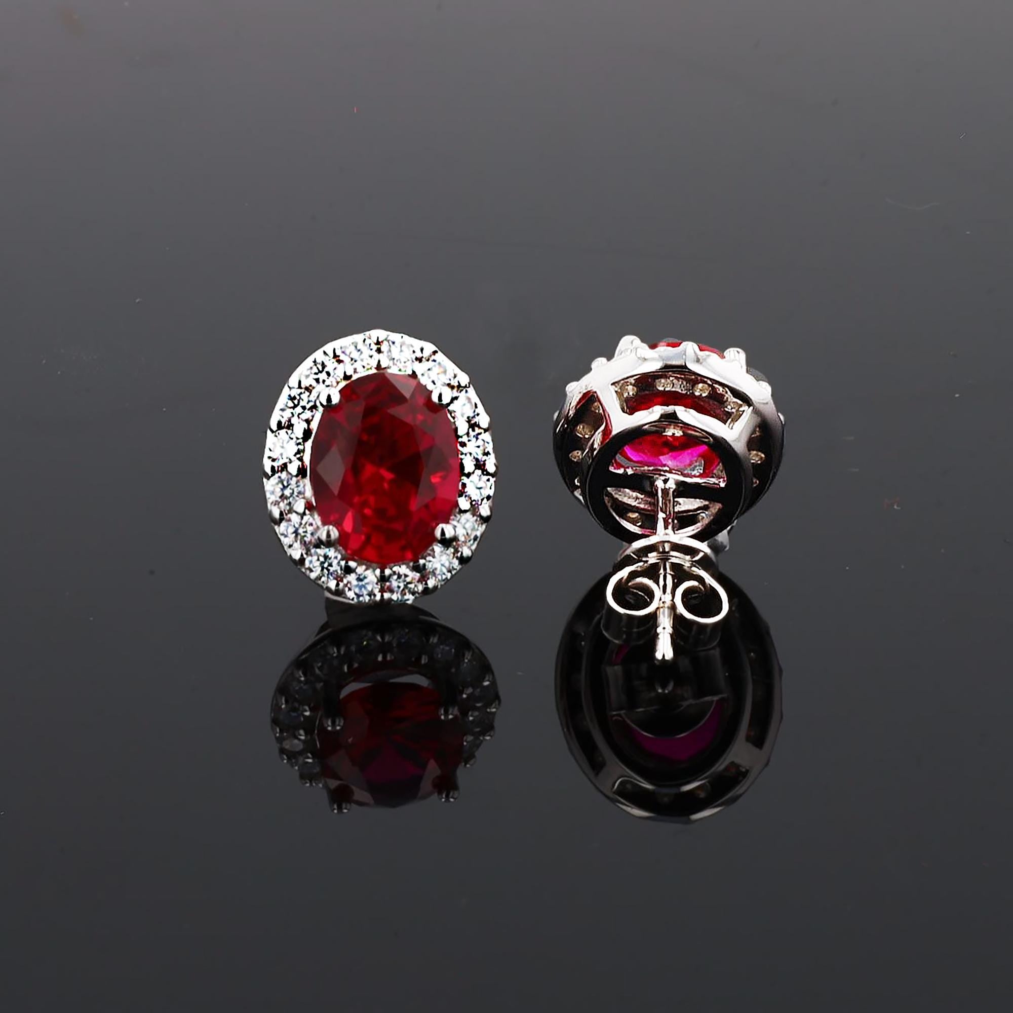Lab Grown Ruby Halo Studs in Sterling Silver