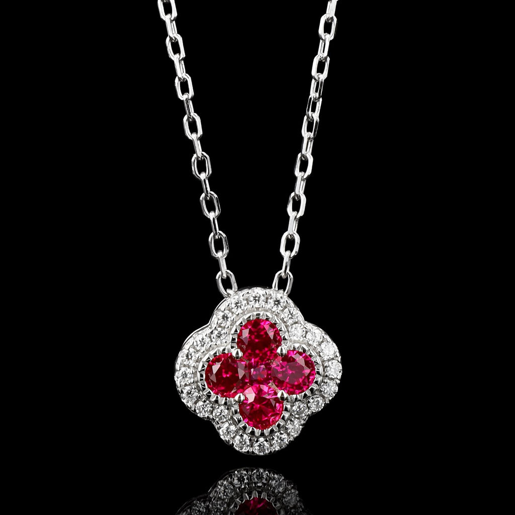 Ruby Clover Necklace in Sterling Silver