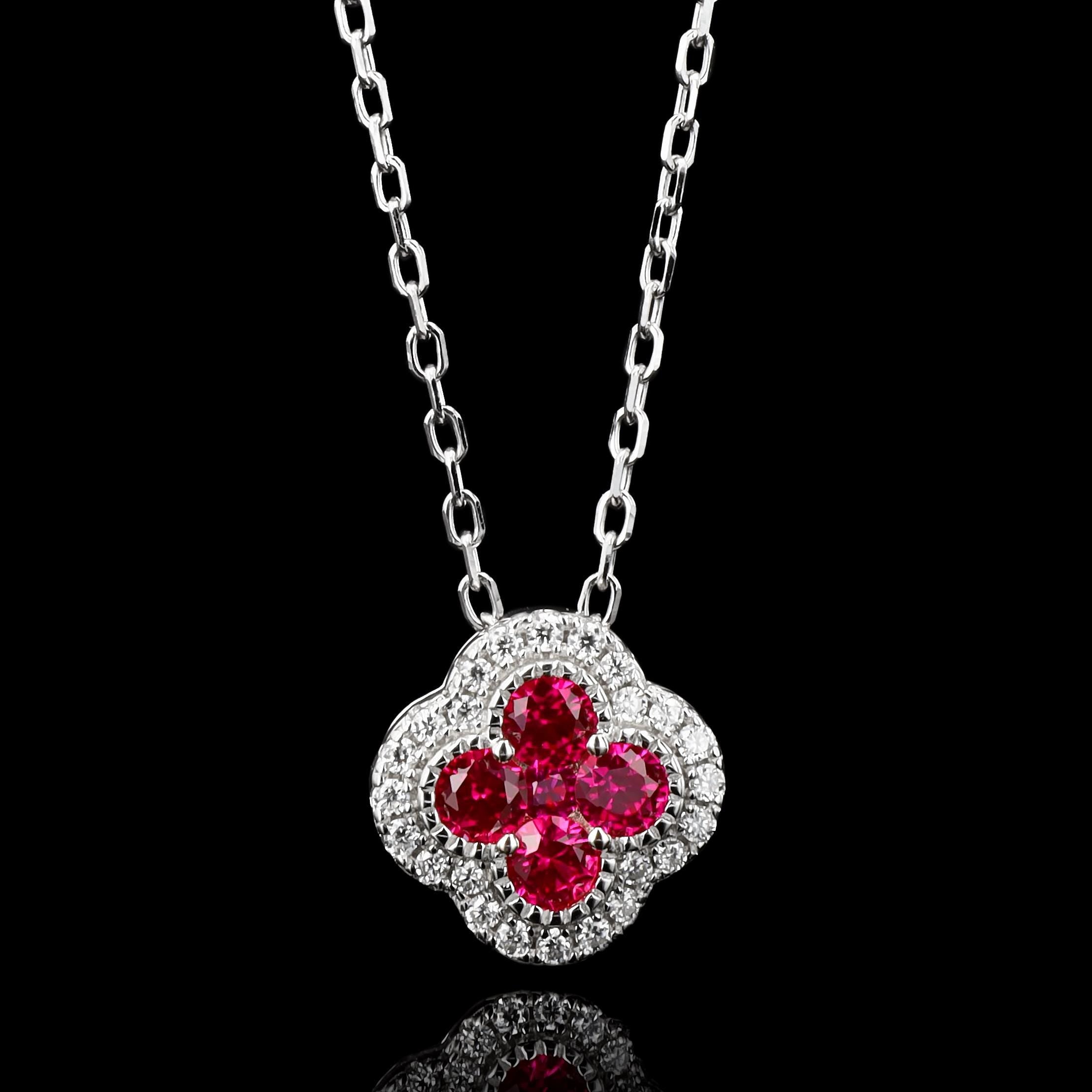 Ruby Clover Necklace in Sterling Silver