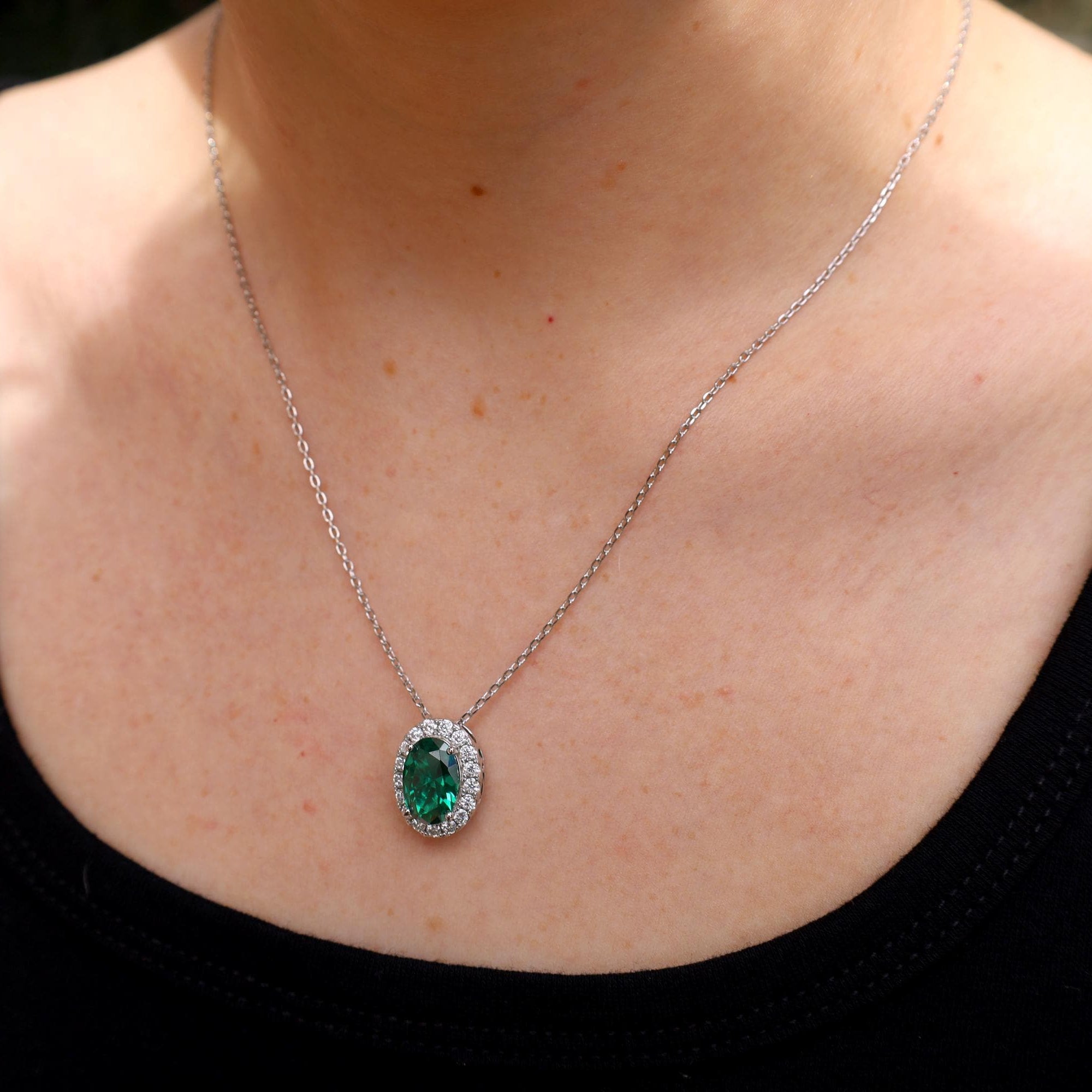 Emerald Slider Necklace in Sterling Silver