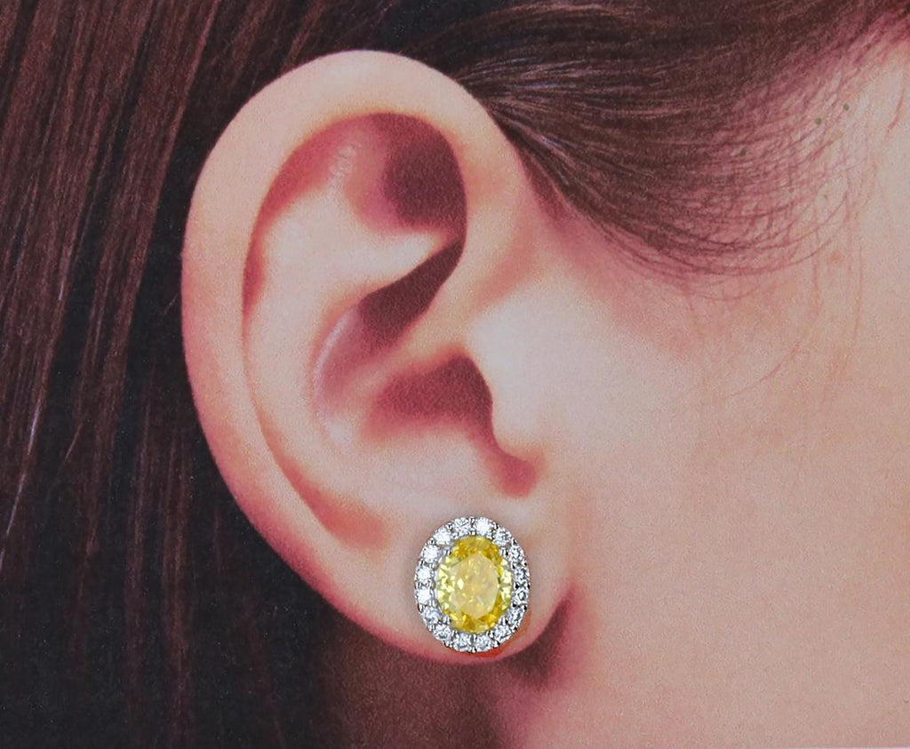 Lab Grown Yellow Simulated Diamond Halo Studs in Sterling Silver