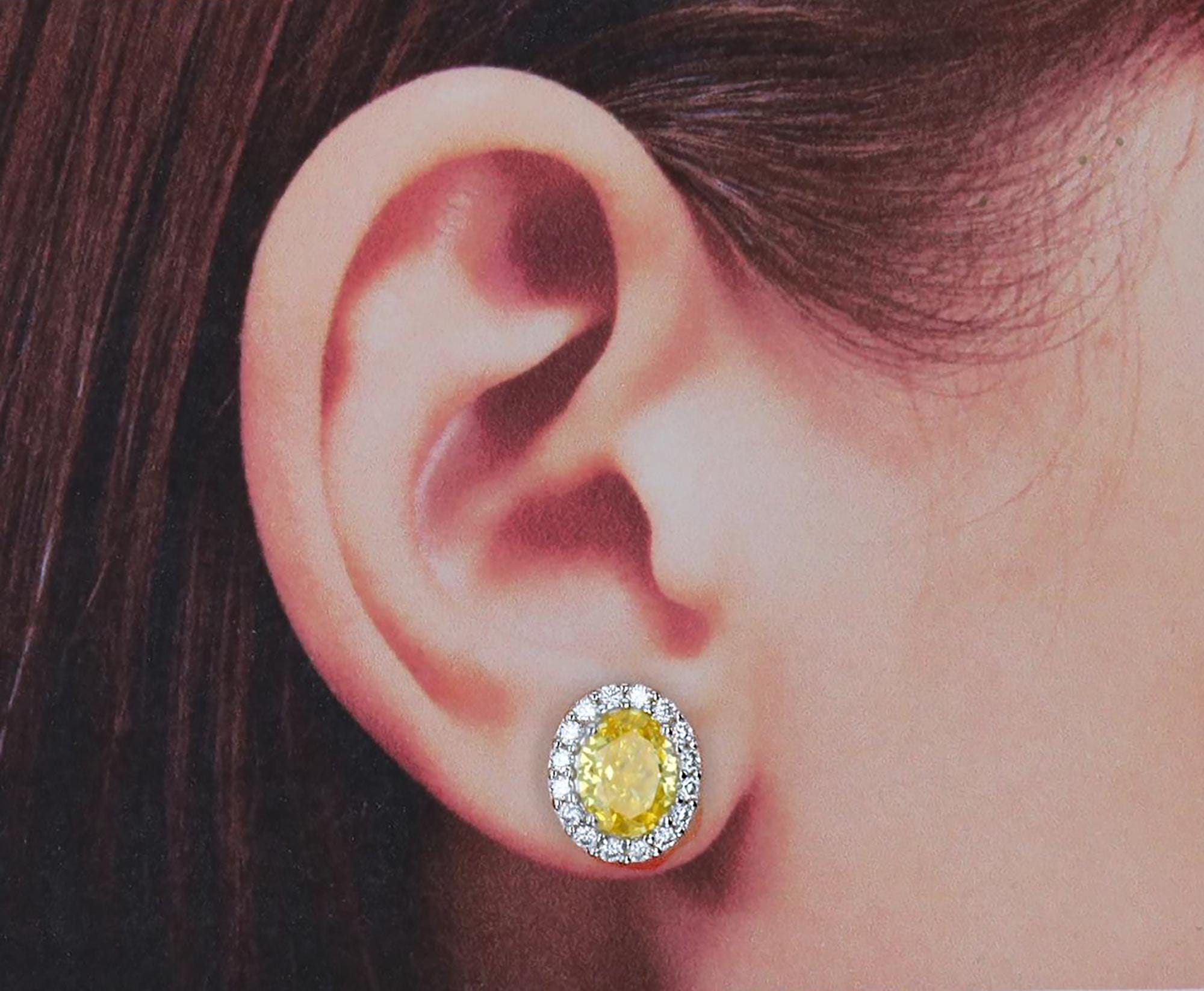 Lab Grown Yellow Simulated Diamond Halo Studs in Sterling Silver